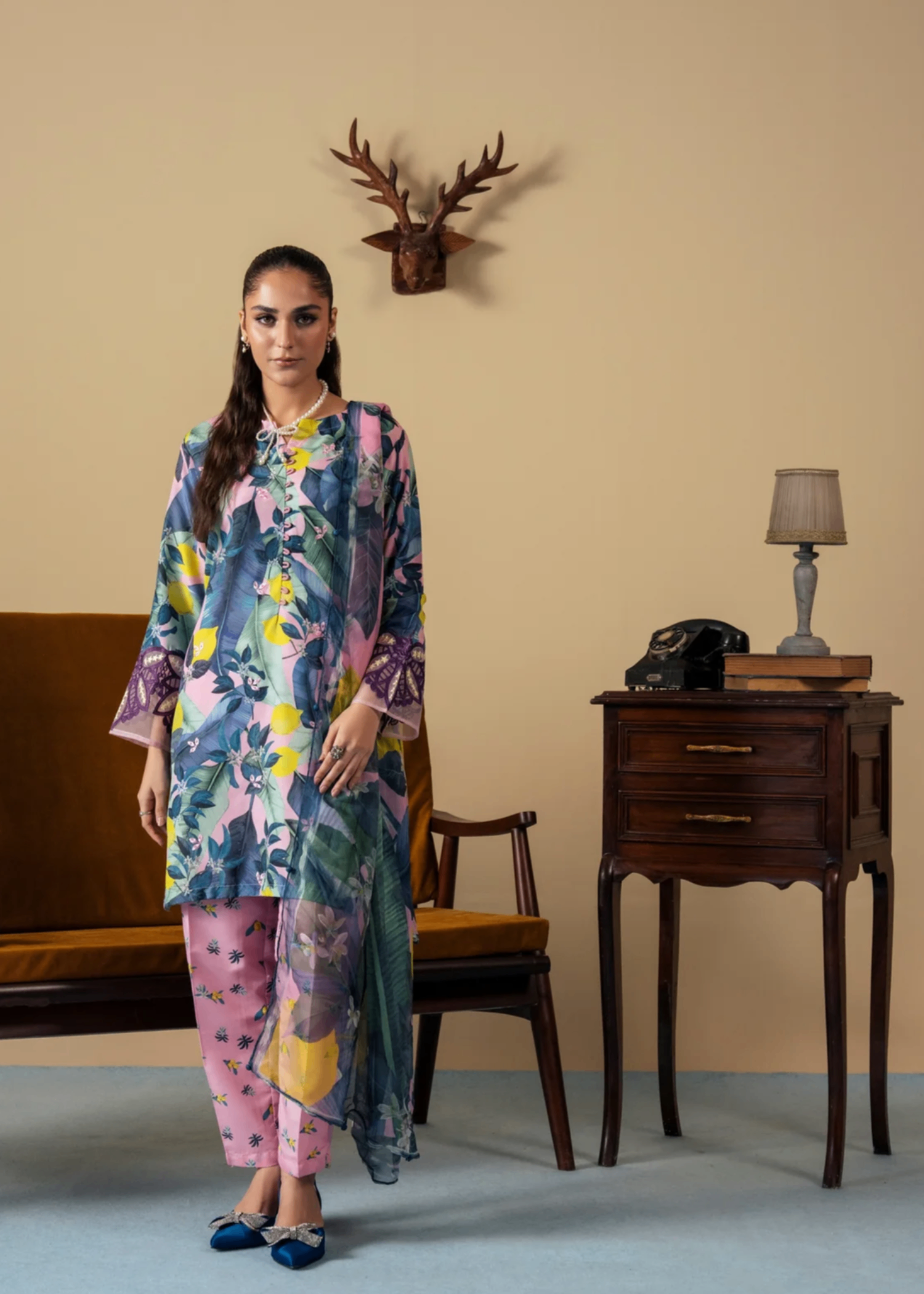 silk Kurta Set in Blush pink, sapphire blue