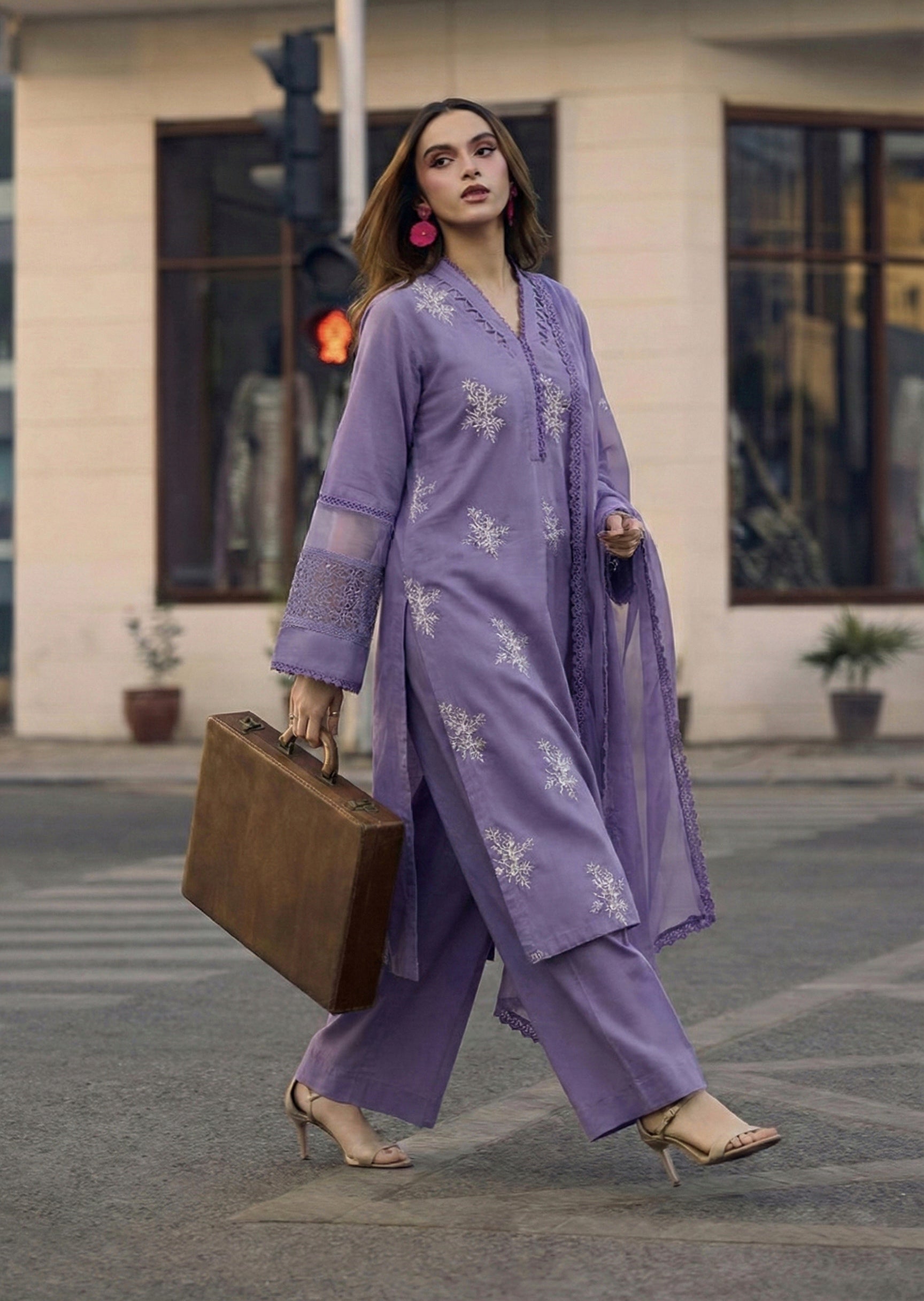 linen Kurta Set in Lavender