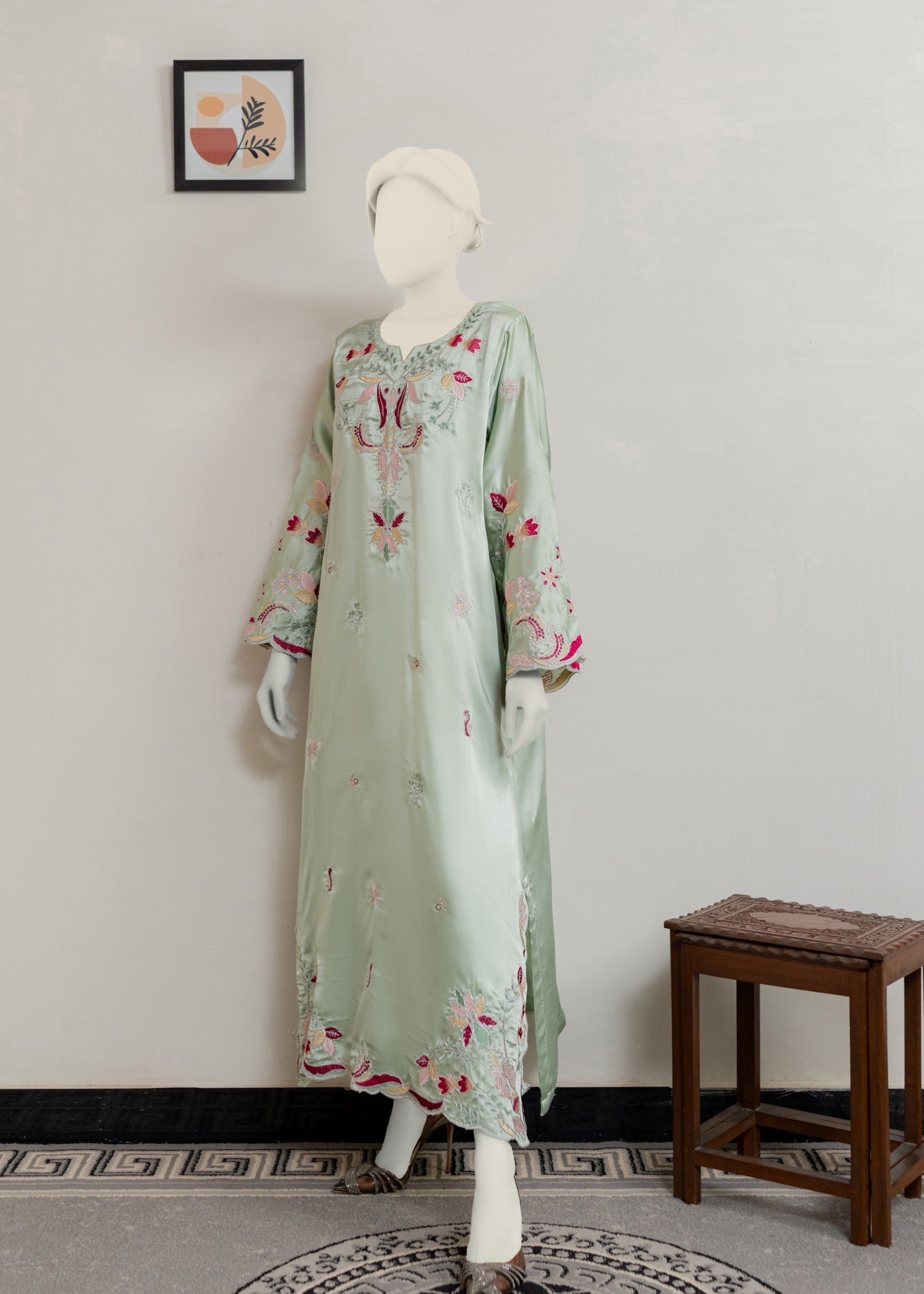 silk Kaftan in Pistachio green
