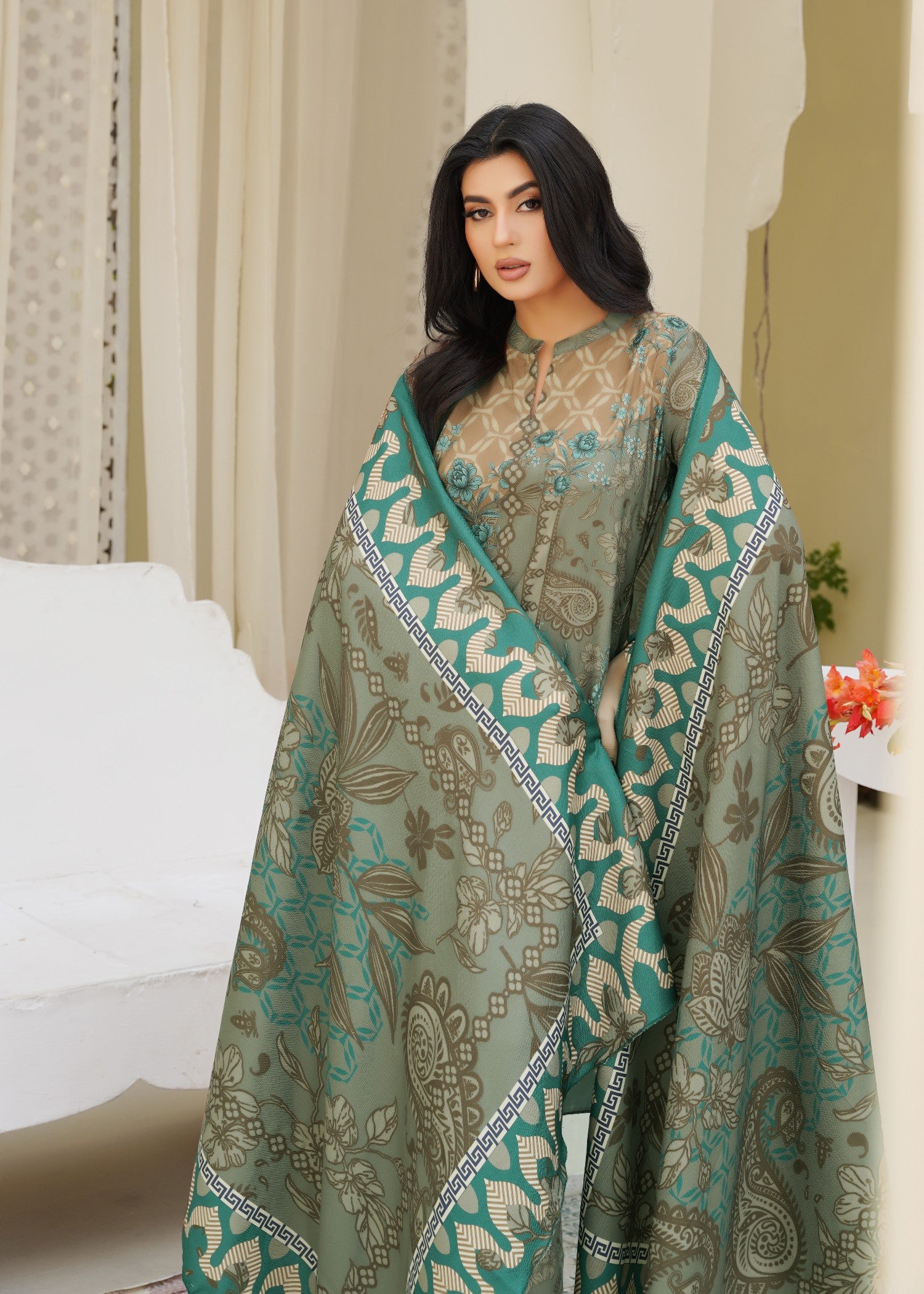 pk raw silk Kurta Set in Sage green, olive green