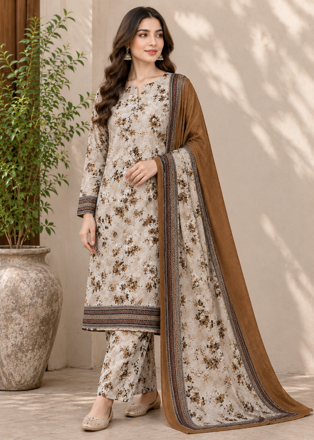cotton Unstitched in Beige, walnut brown