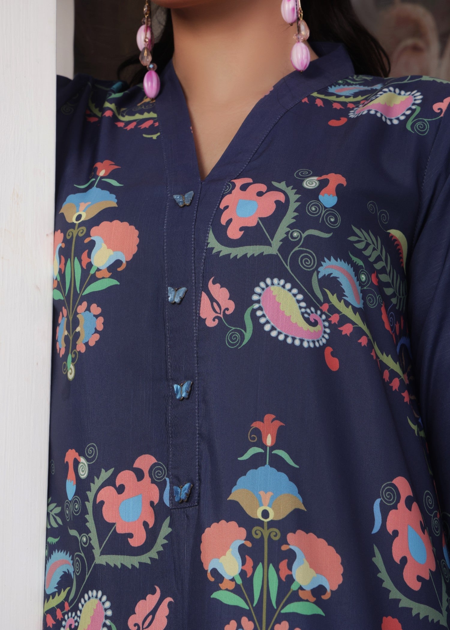 slub lawn Co Ord Sets in Navy blue