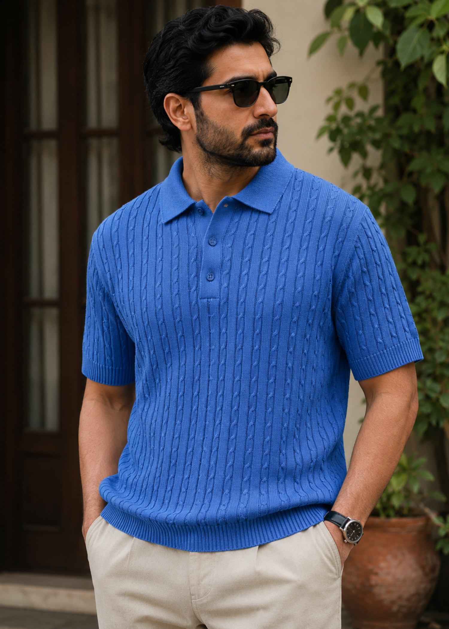 cotton jersey Polo Shirt in Sapphire blue