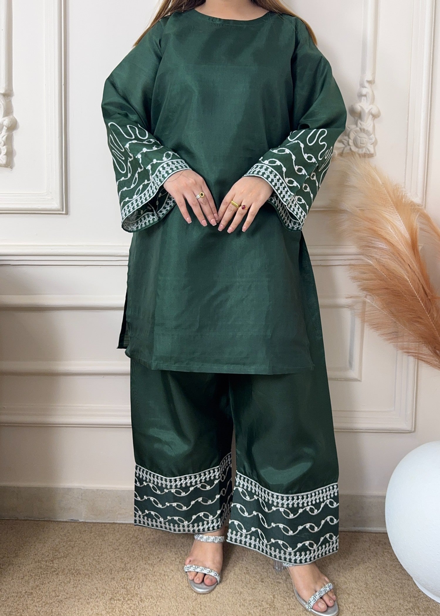 kattan silk Kurta Set in Hunter green