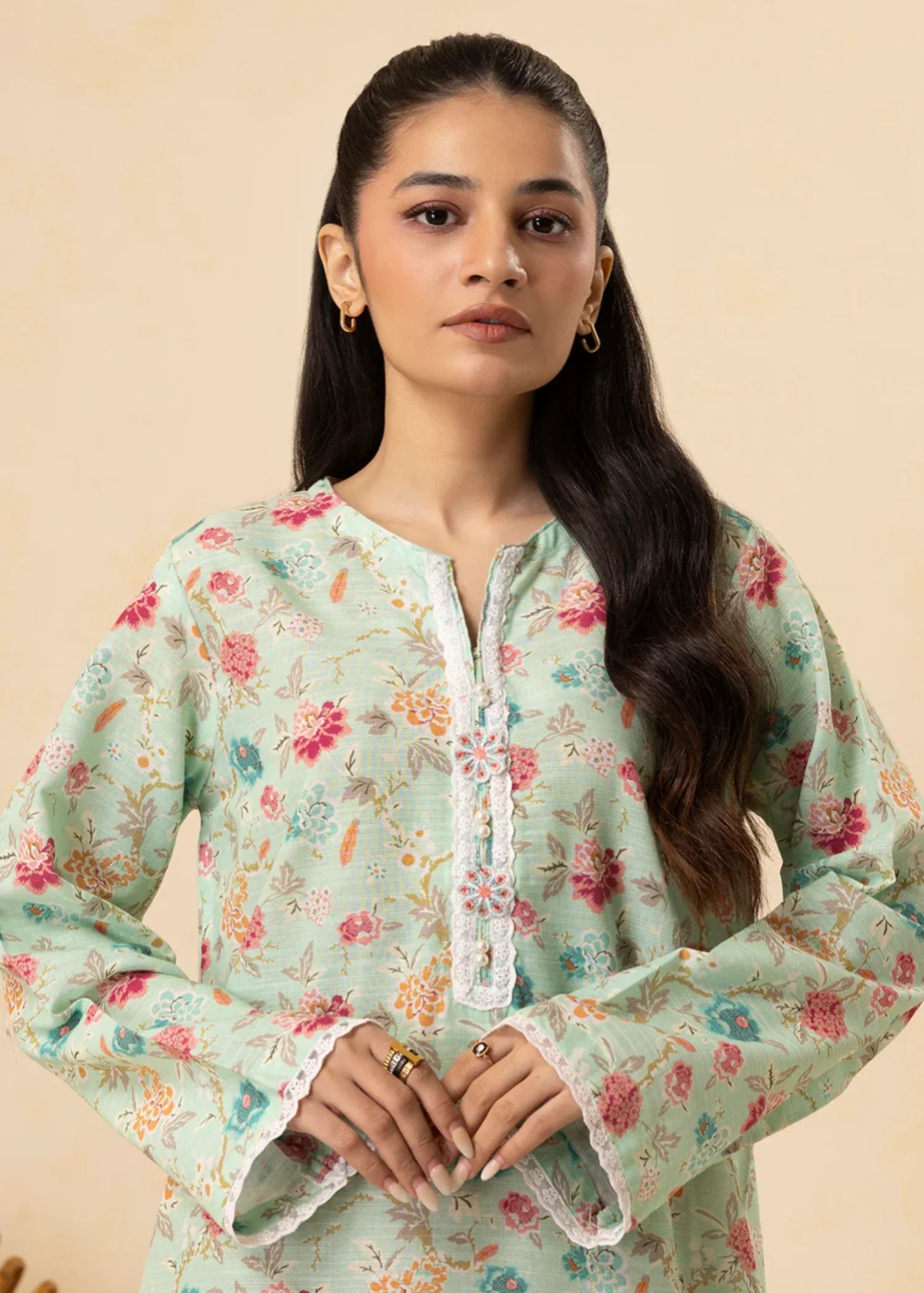 khaddar Kurti in Mint green