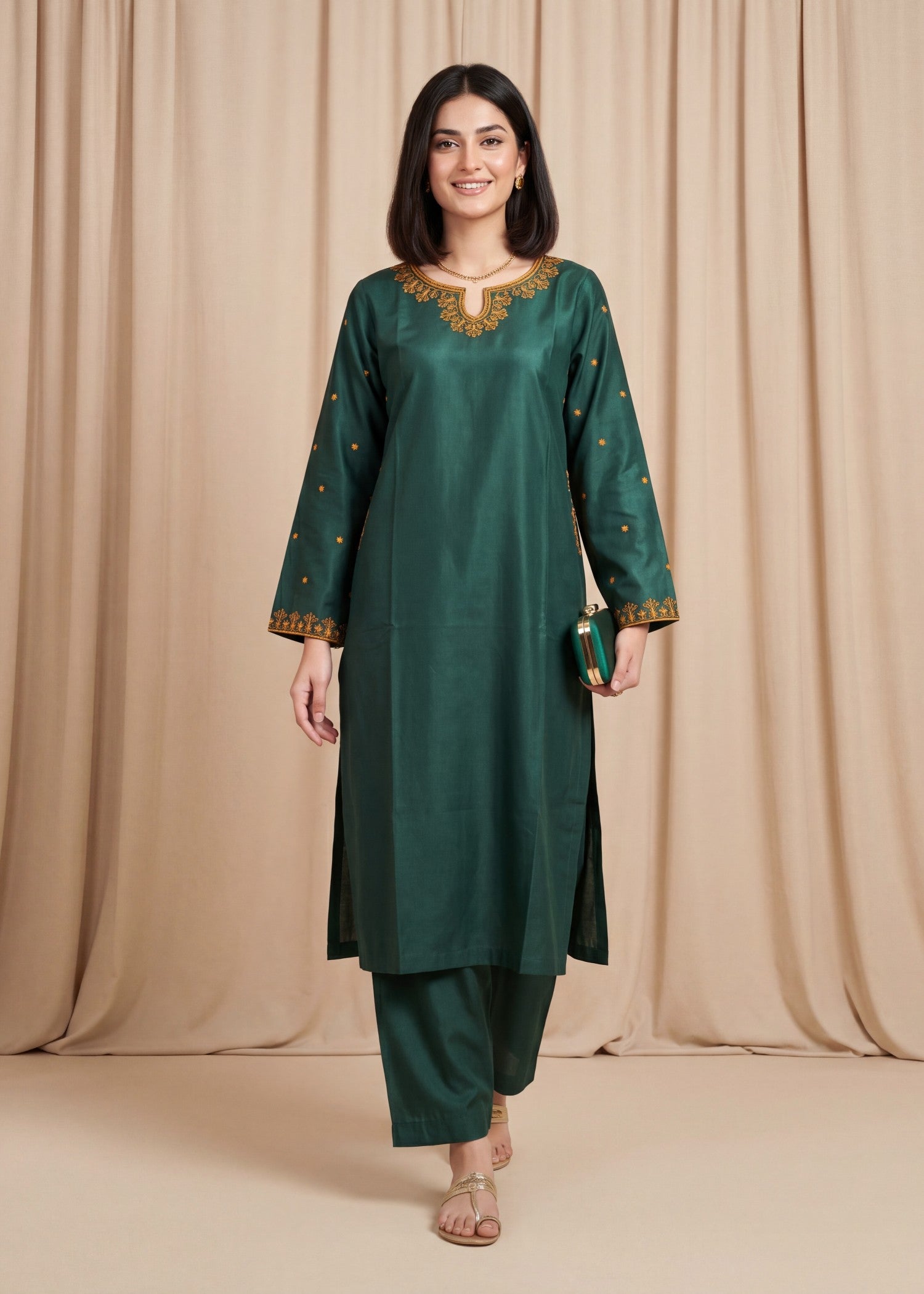 marina Kurta Set in Bottle green