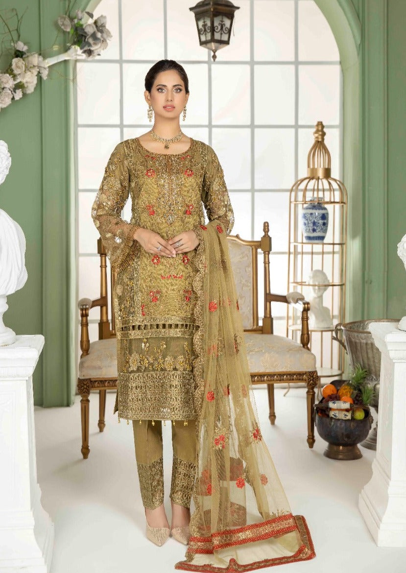 net Kurta Set in Olive green