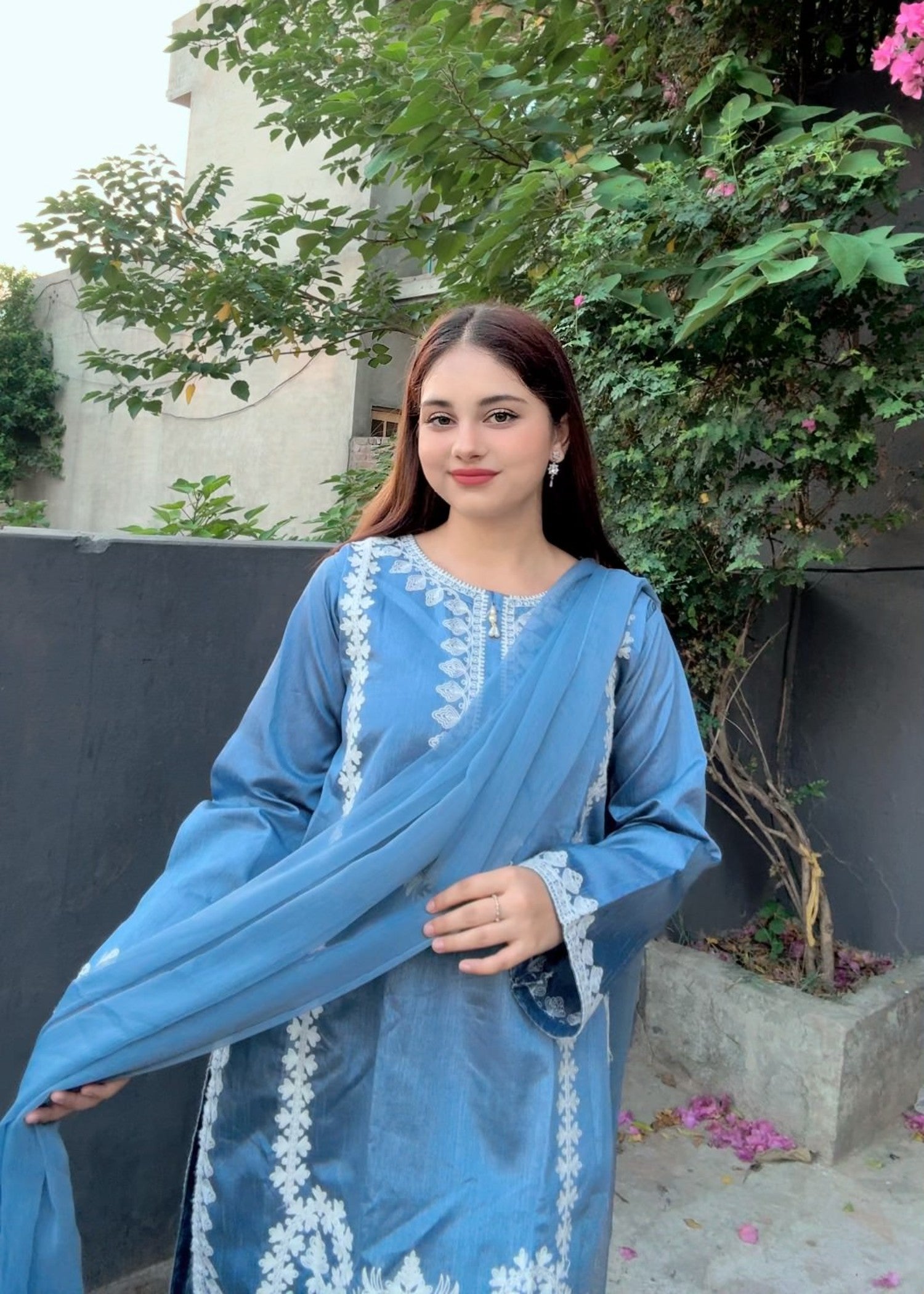 raw silk Kurta Set in Sky blue