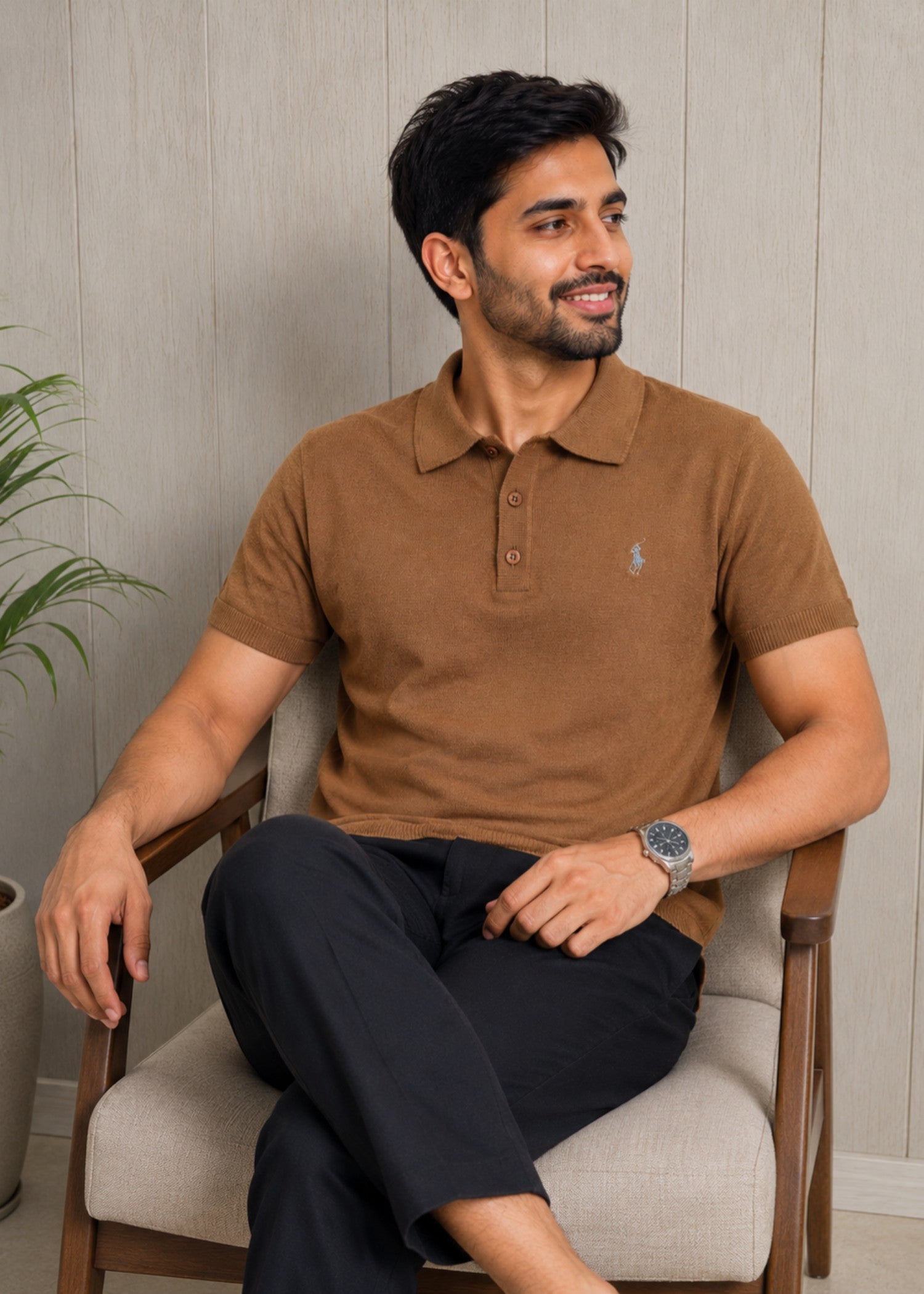 cotton jersey Polo Shirt in Hazelwood brown