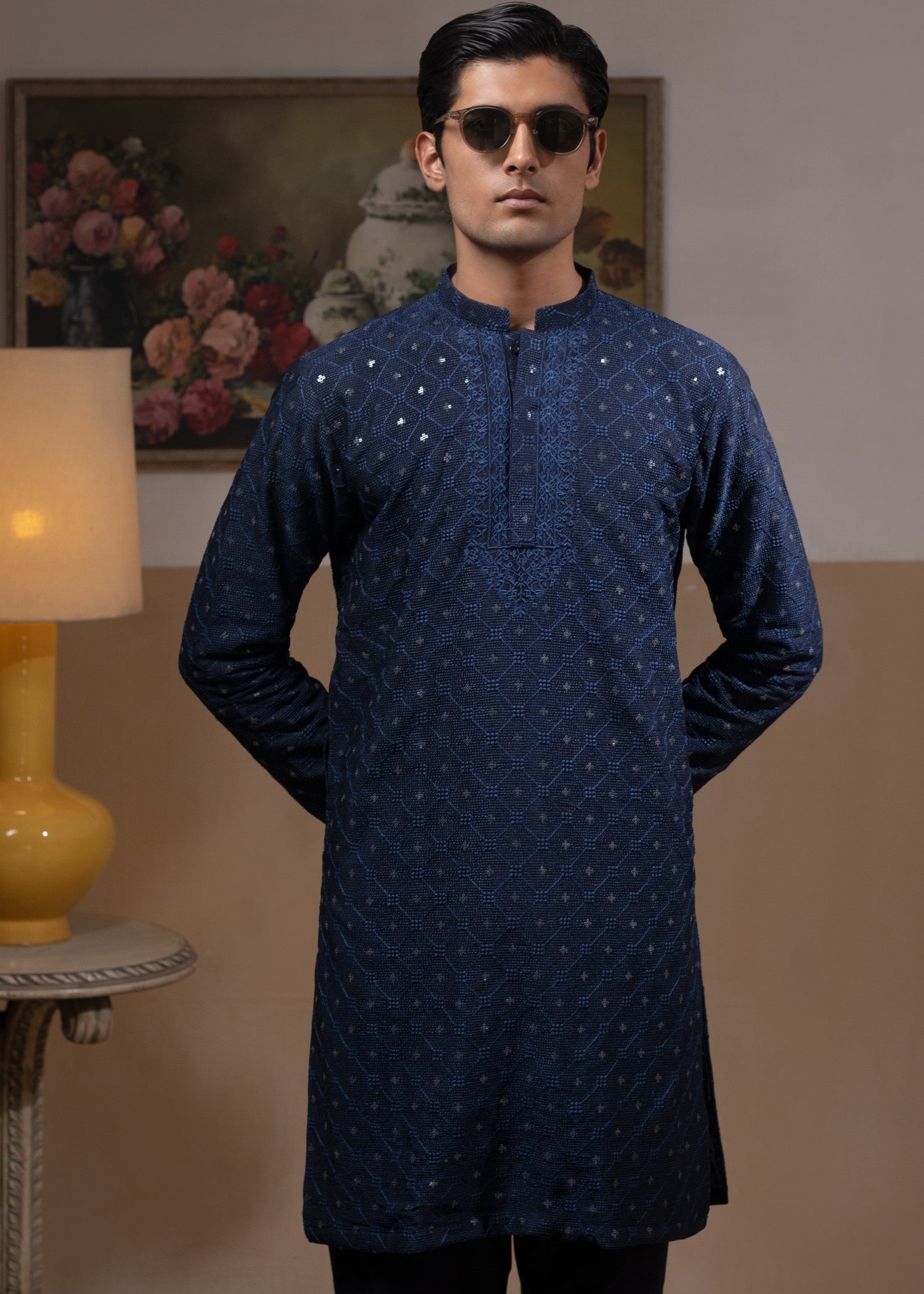 pk raw silk Kurta Set in Midnight