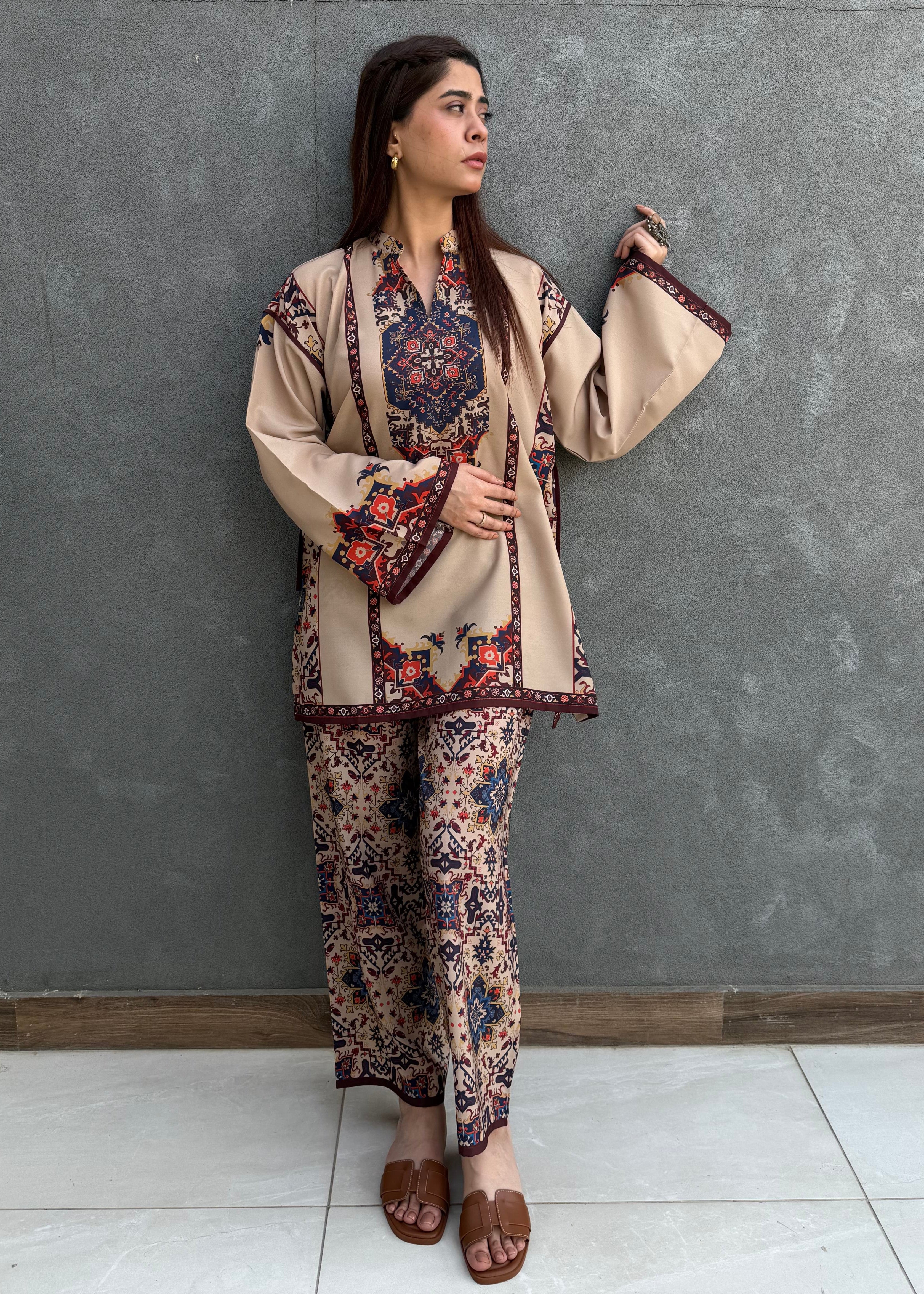 arabic lawn Co ord Sets in Beige