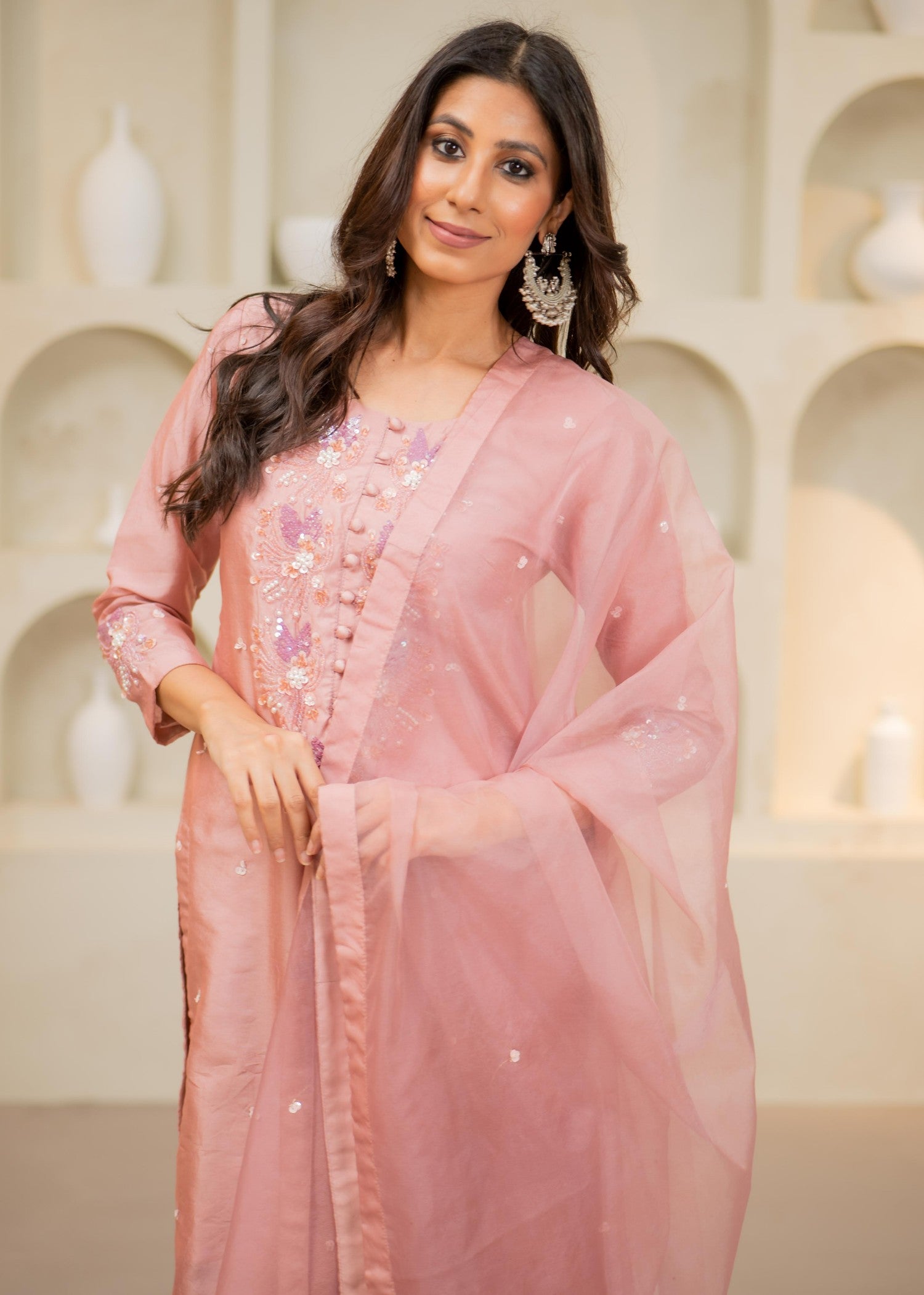 silk Kurta Set in Blush pink