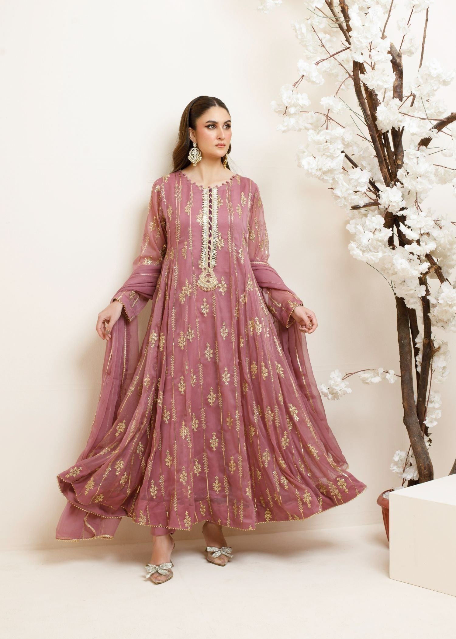 chiffon Anarkali in Mauve