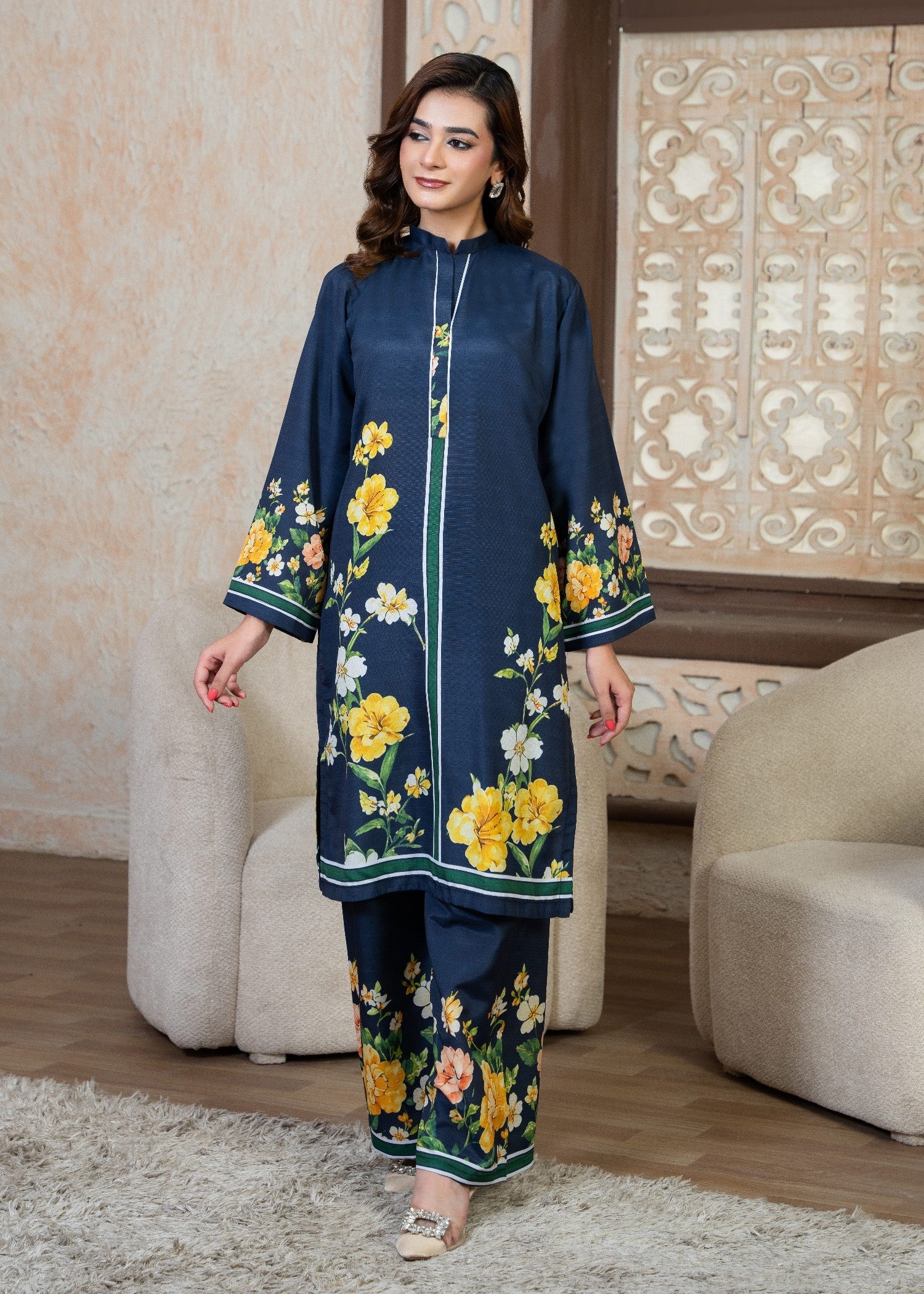 poly viscose Co Ord Sets in Navy blue