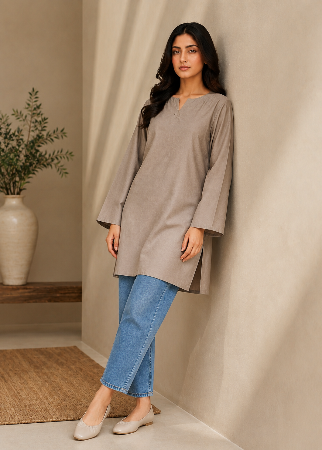 linen Kurti in Pastel grey
