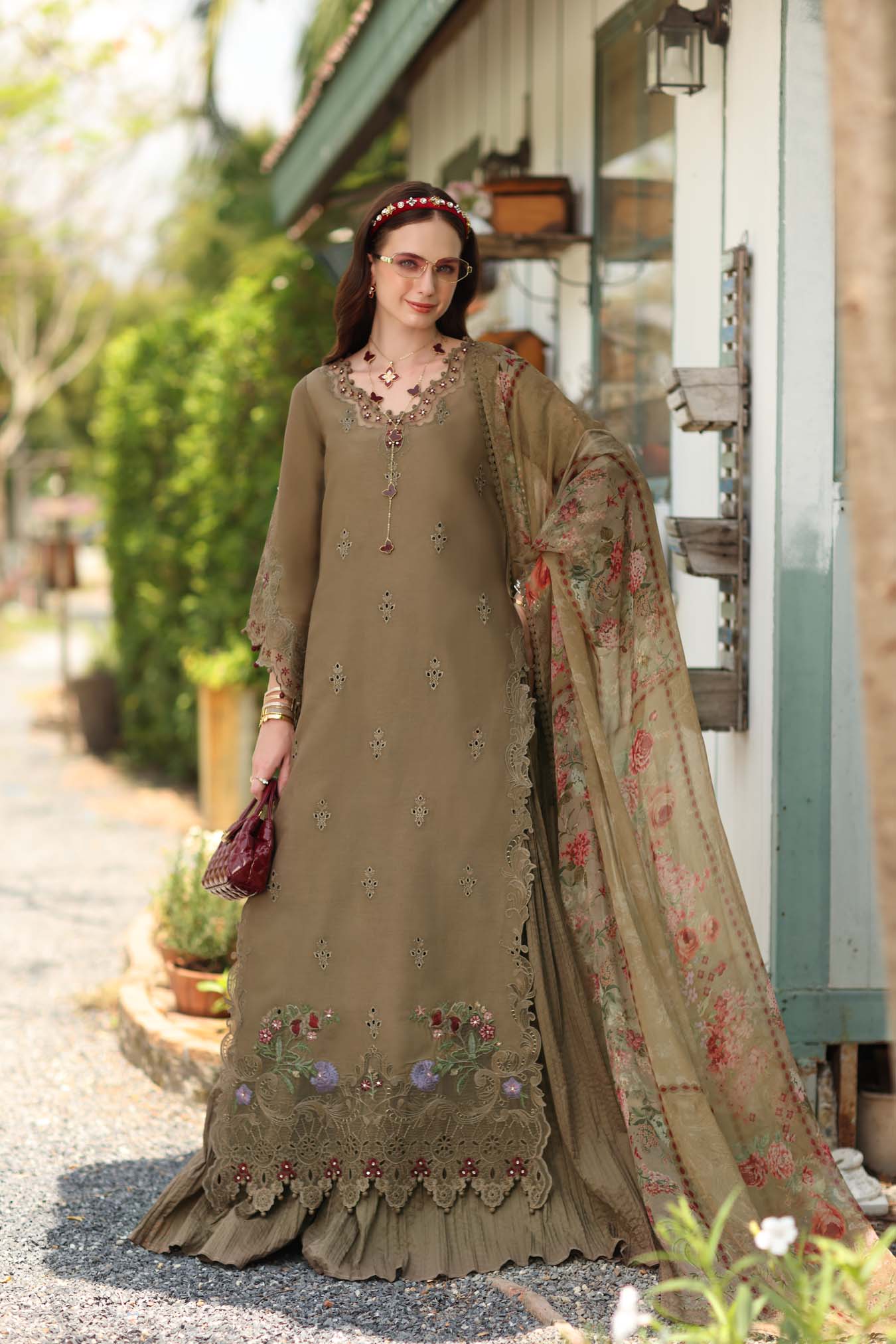 Noor Eid Printskhas Lawn – D8 – Mocha Sienna
