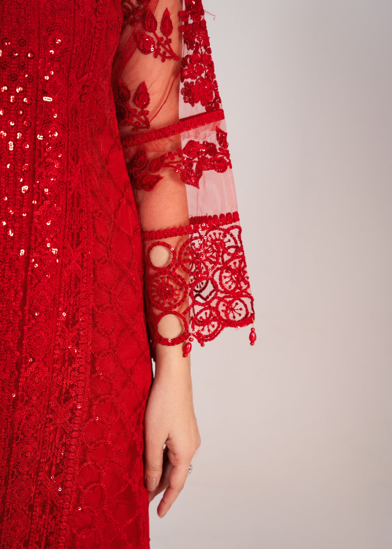 net Kurta Set in Red