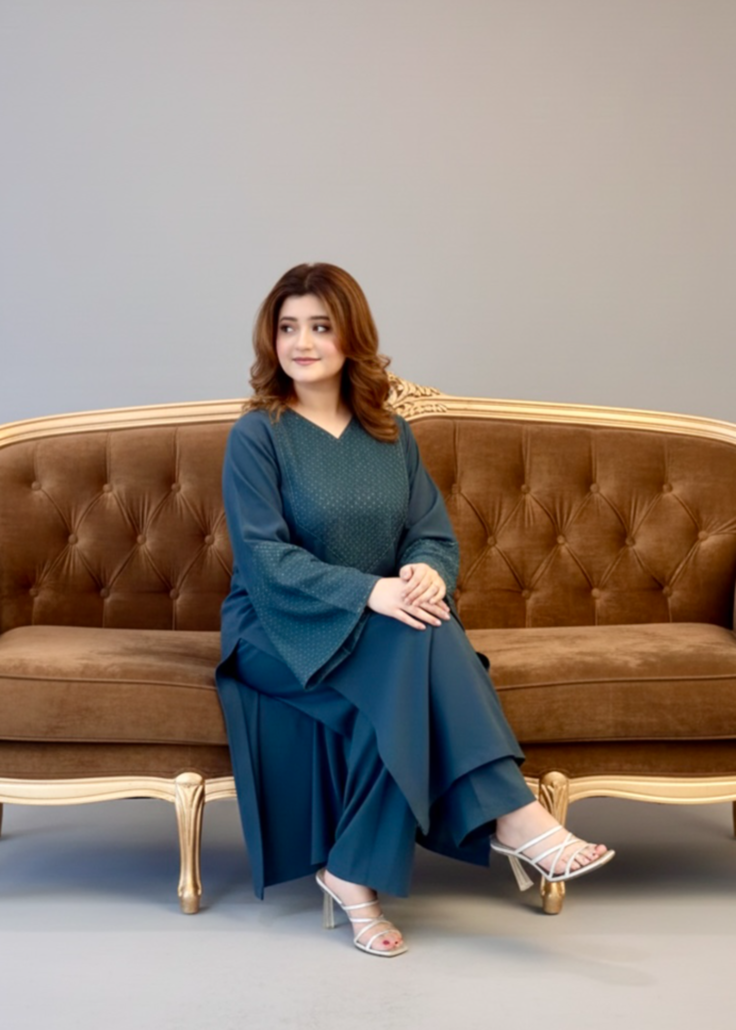 linen Kurta Set in Sapphire blue