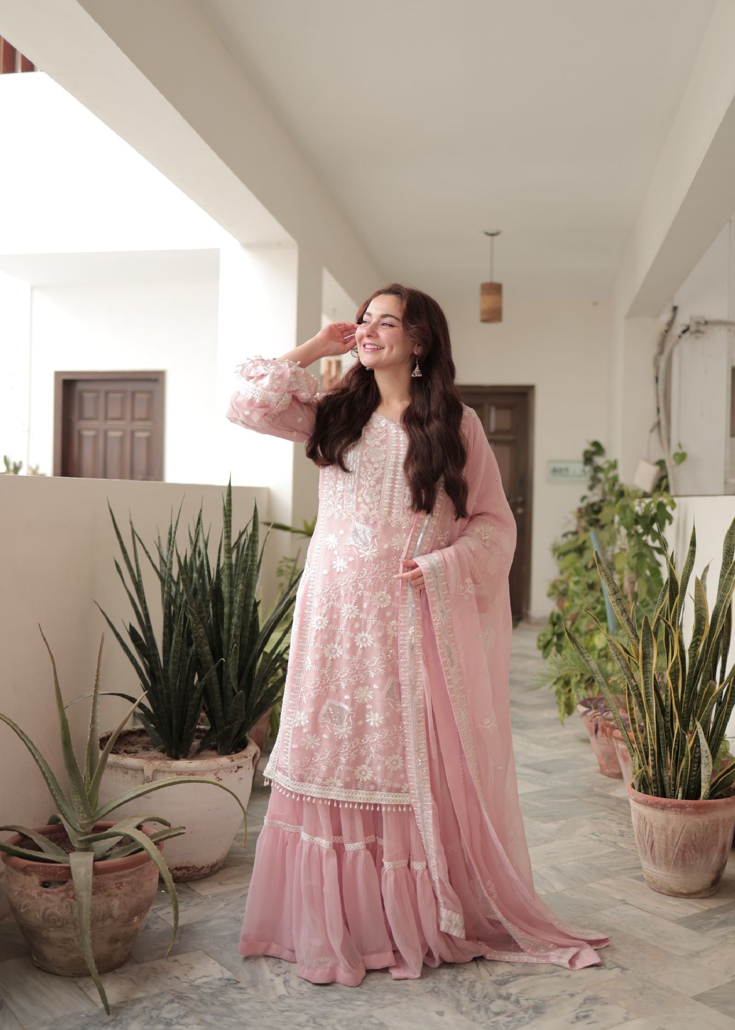 chiffon Gharara in Baby pink