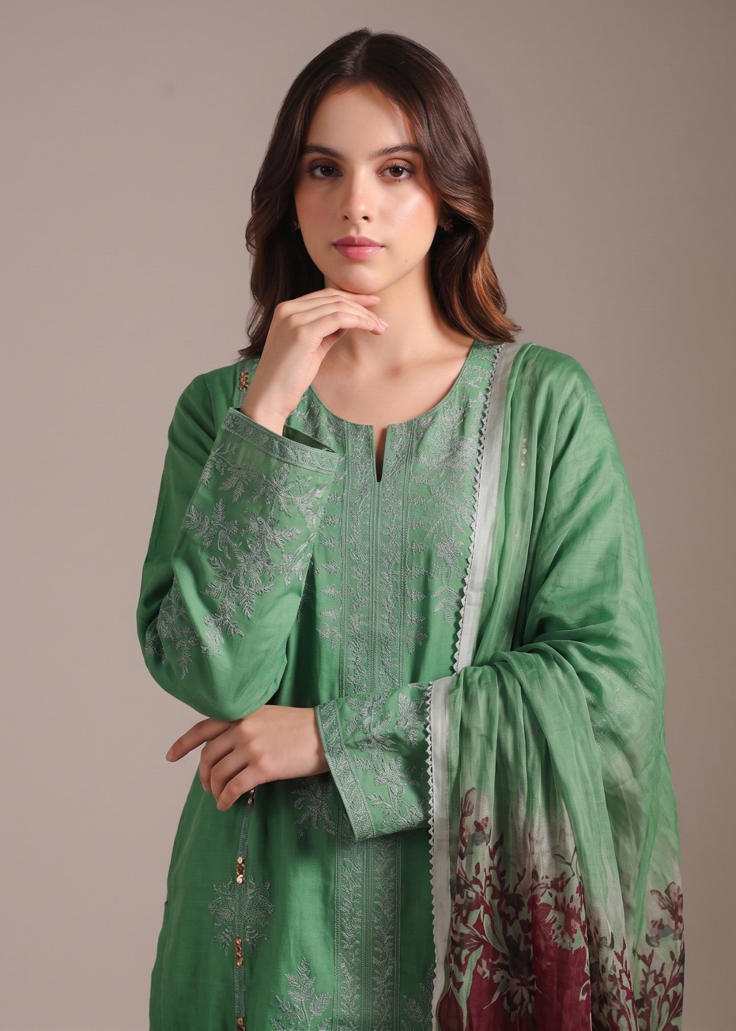lawn cotton Kurta Set in Green