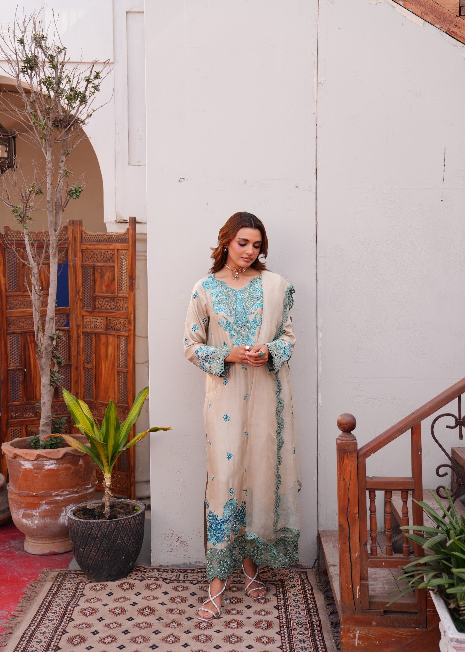 raw silk Kurta Set in Eggshell