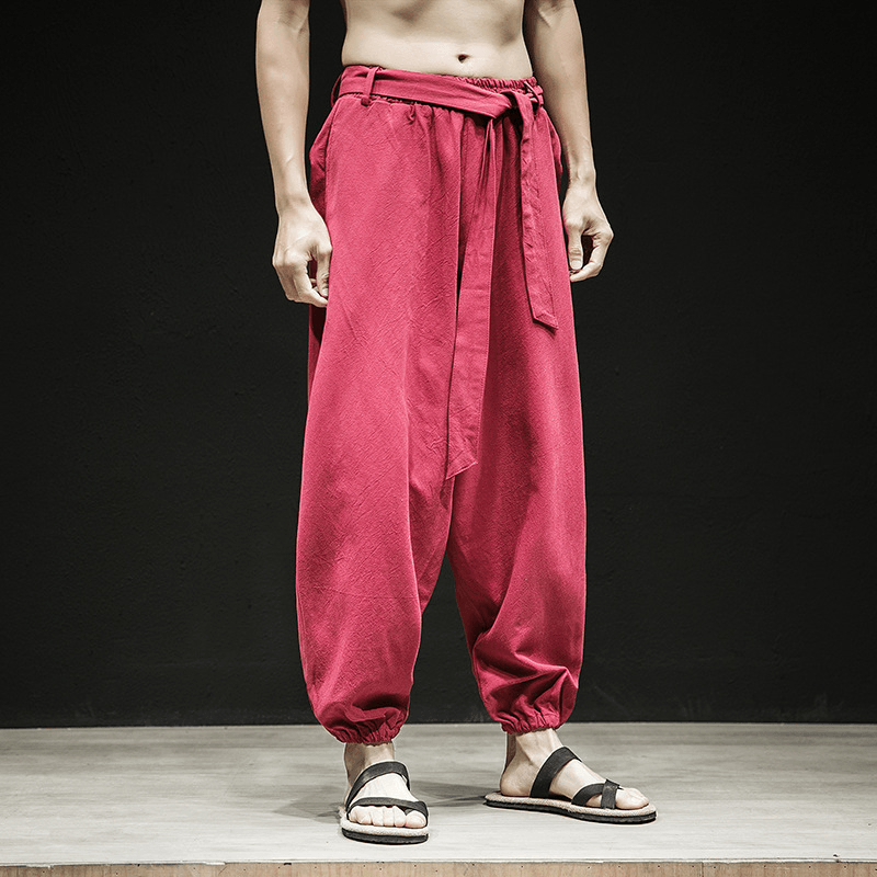 Spring and Summer New Chinese Style Pants Men'S Elastic Band Width