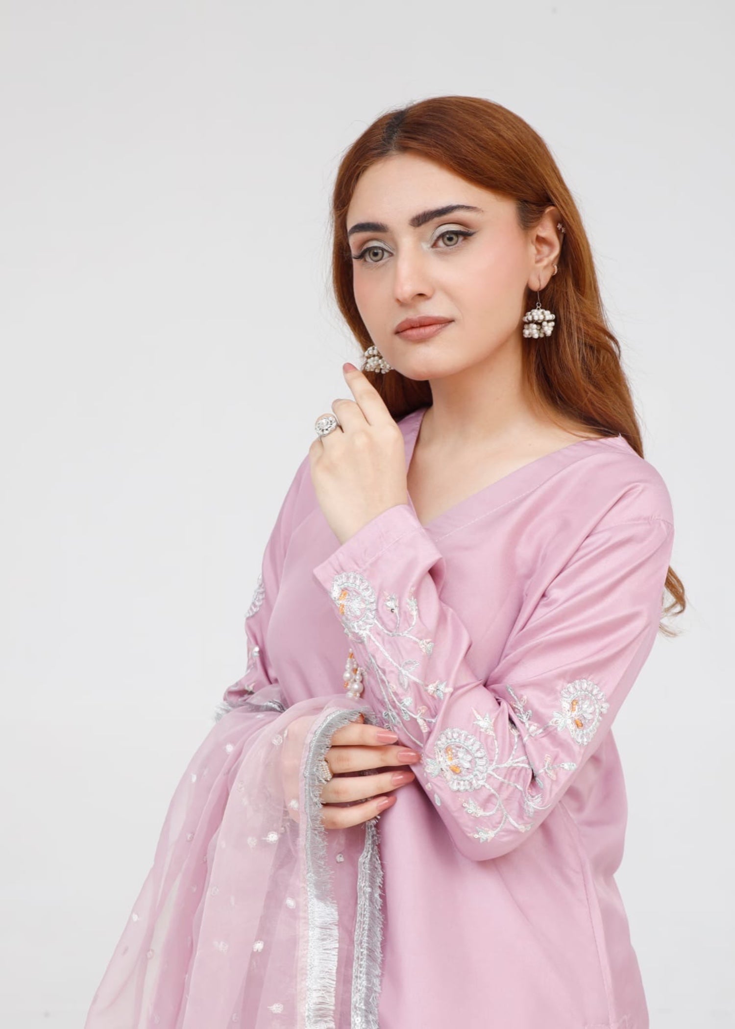 silk Kurta Set in Mauve pink