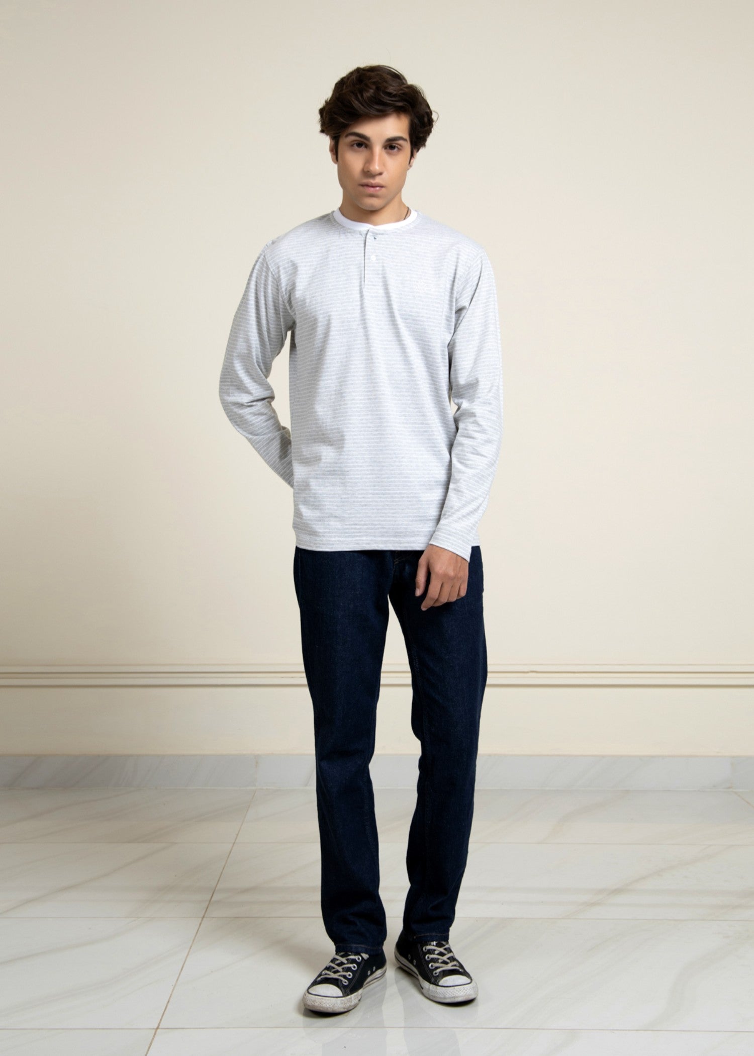 cotton jersey T Shirt in Light grey, white
