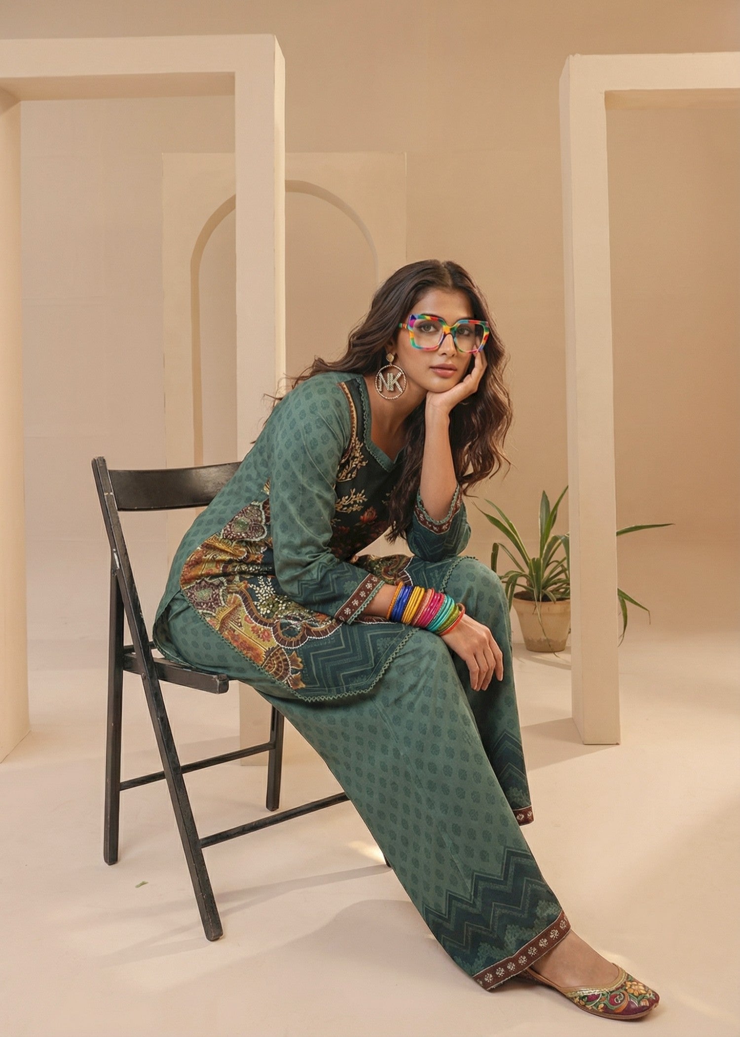 poly silk Kurta Set in Green