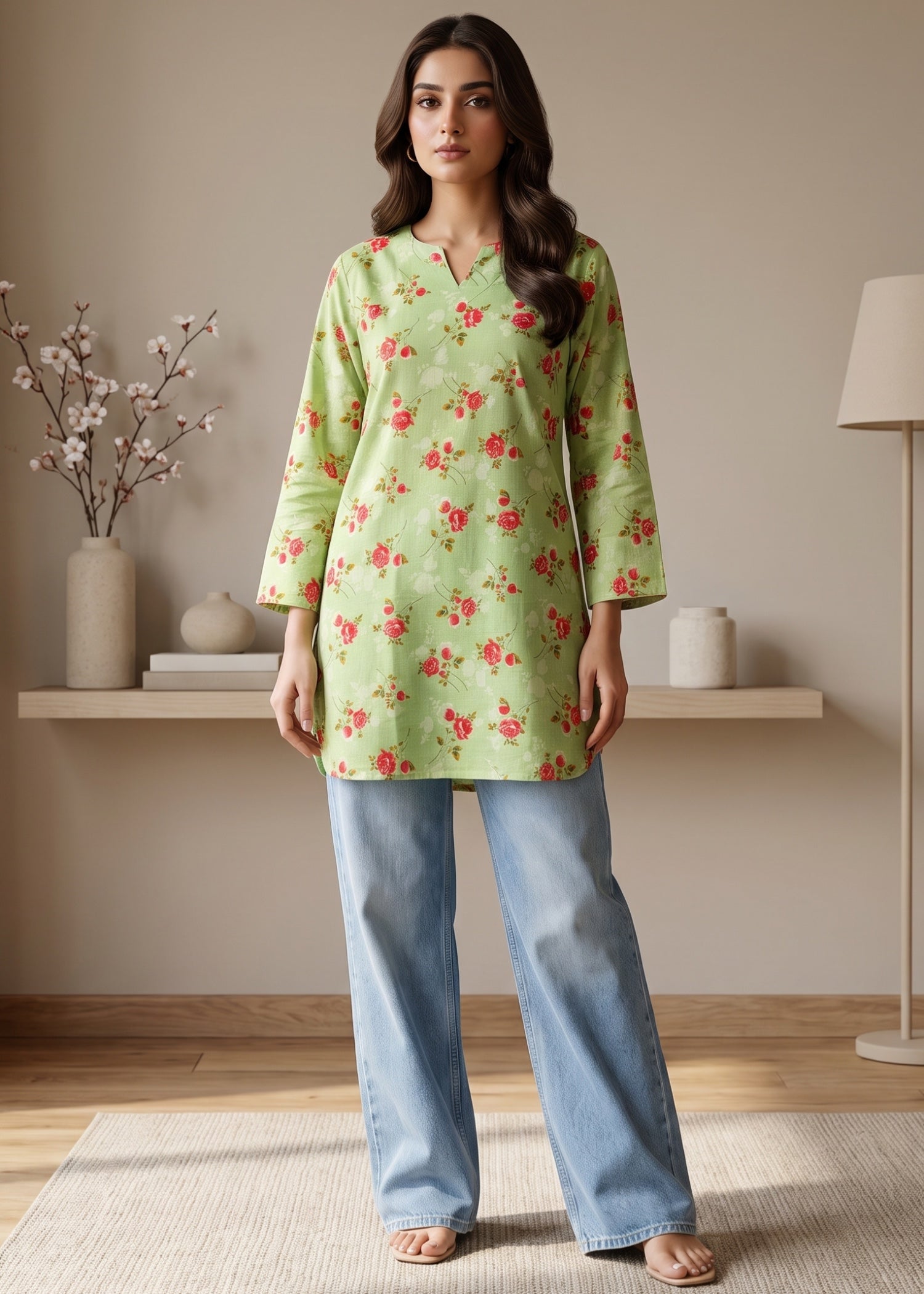 lawn cotton Kurti in Mint green