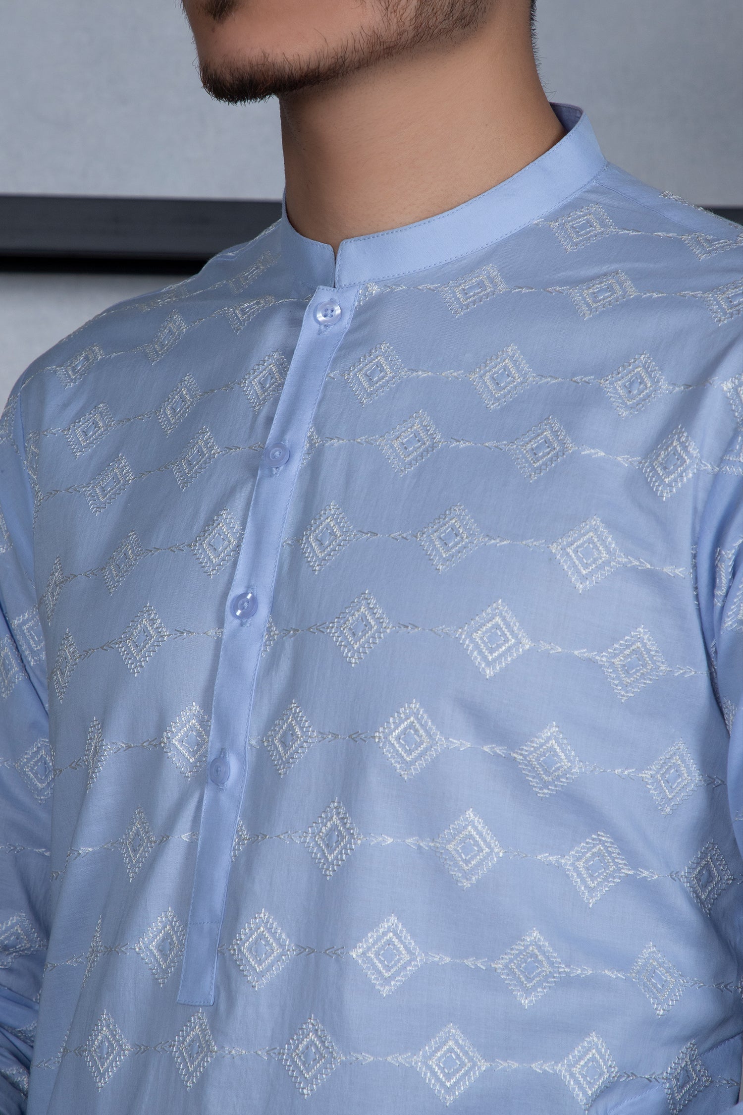 schiffli Kurta in Ice blue