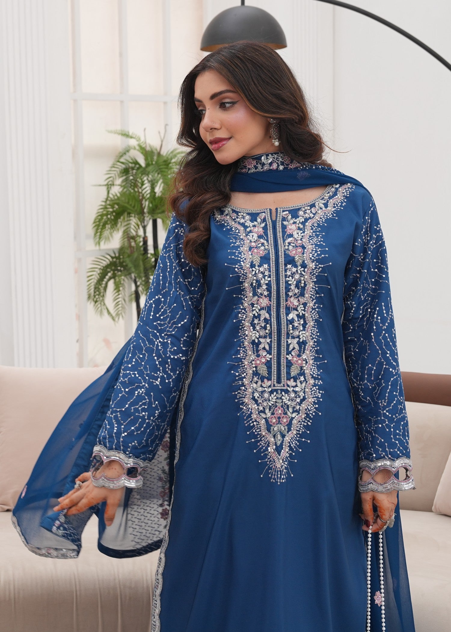 kattan silk Kurta Set in Yale blue