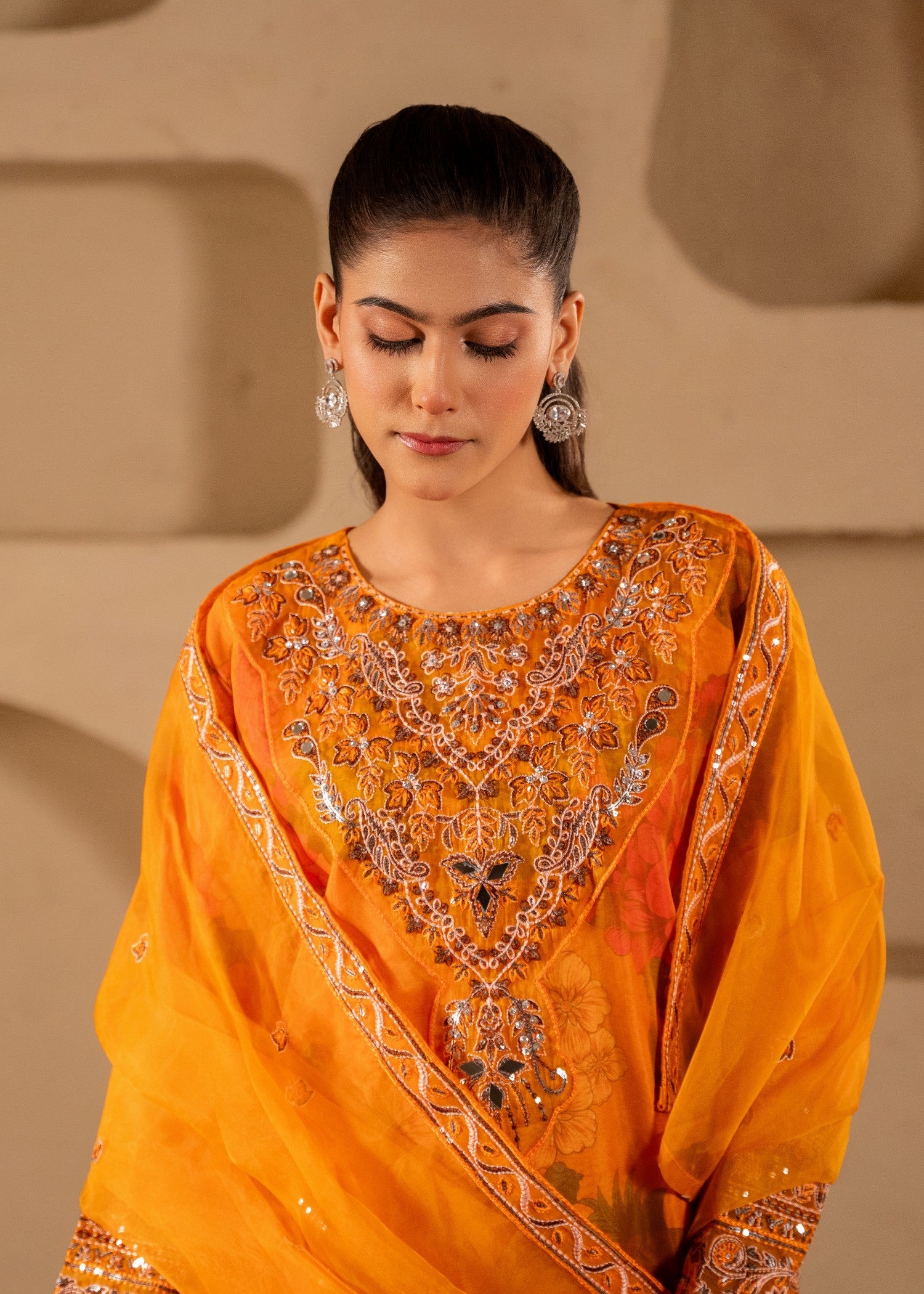organza Kurta Set in Orange