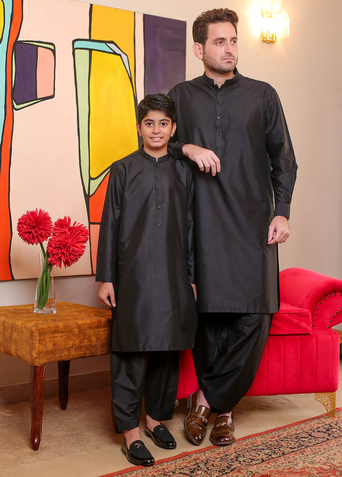cotton silk Shalwar Kameez in Black