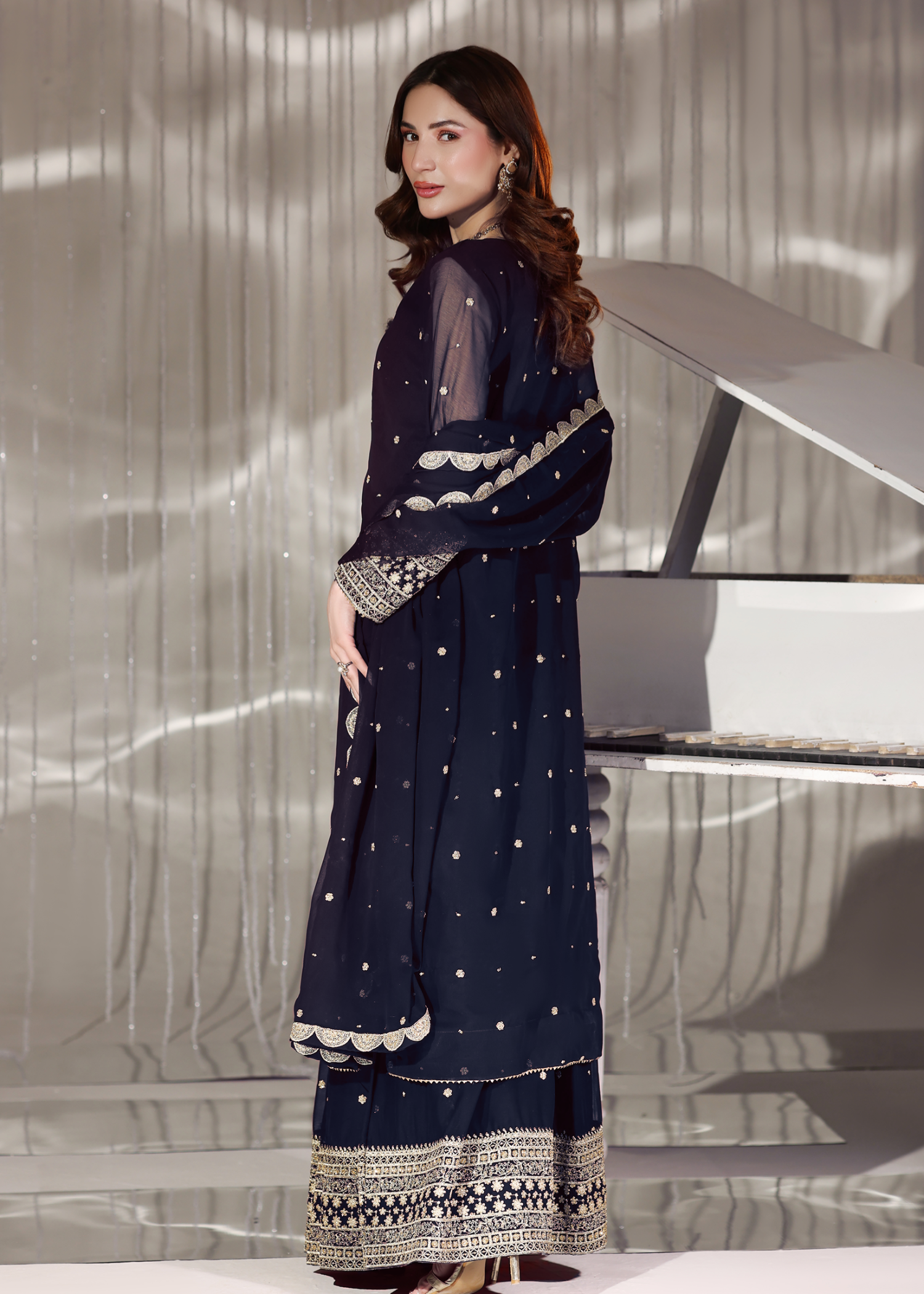 pk chiffon Lehenga in Navy blue