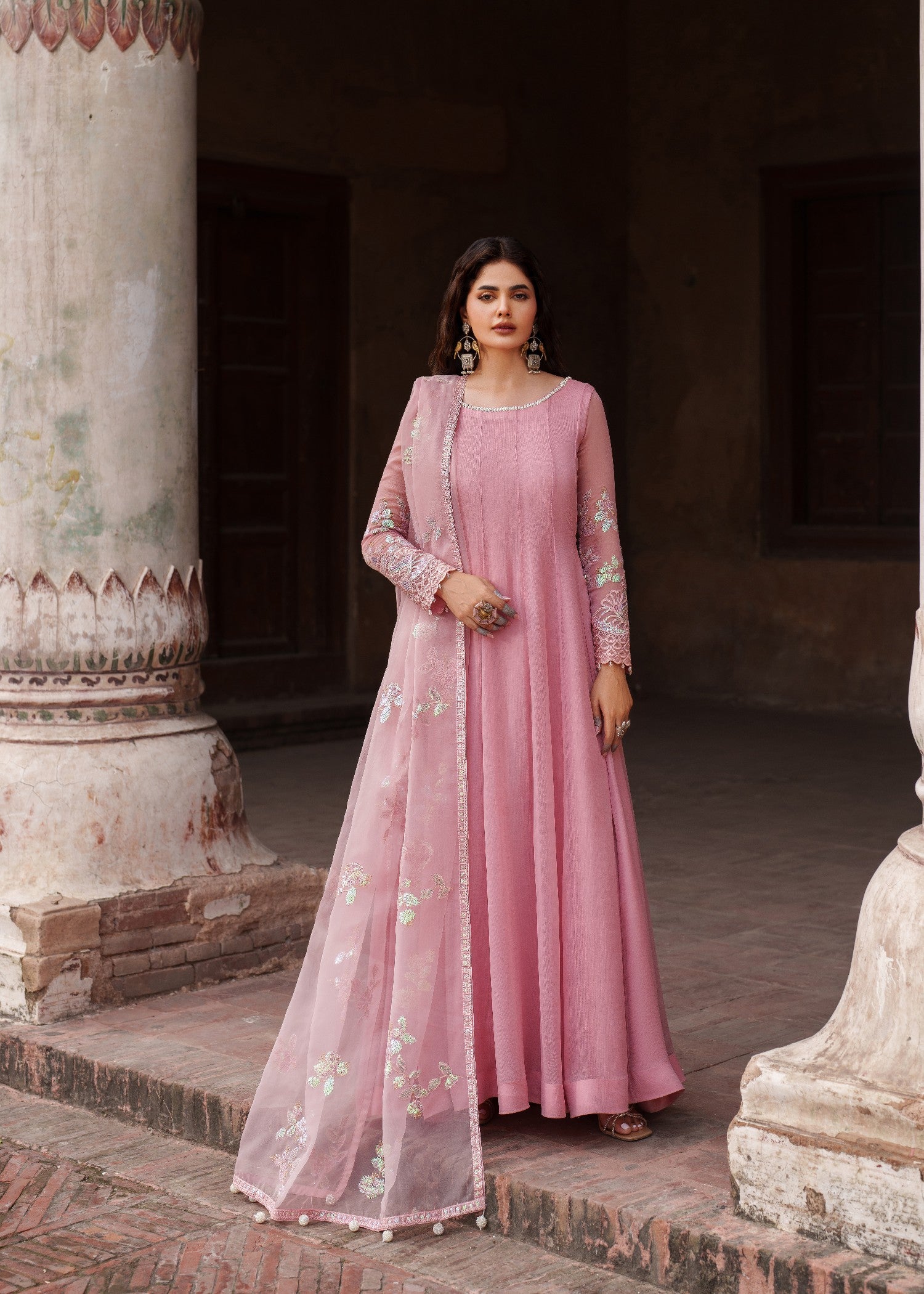 crinkle chiffon Maxi in Tea rose pink