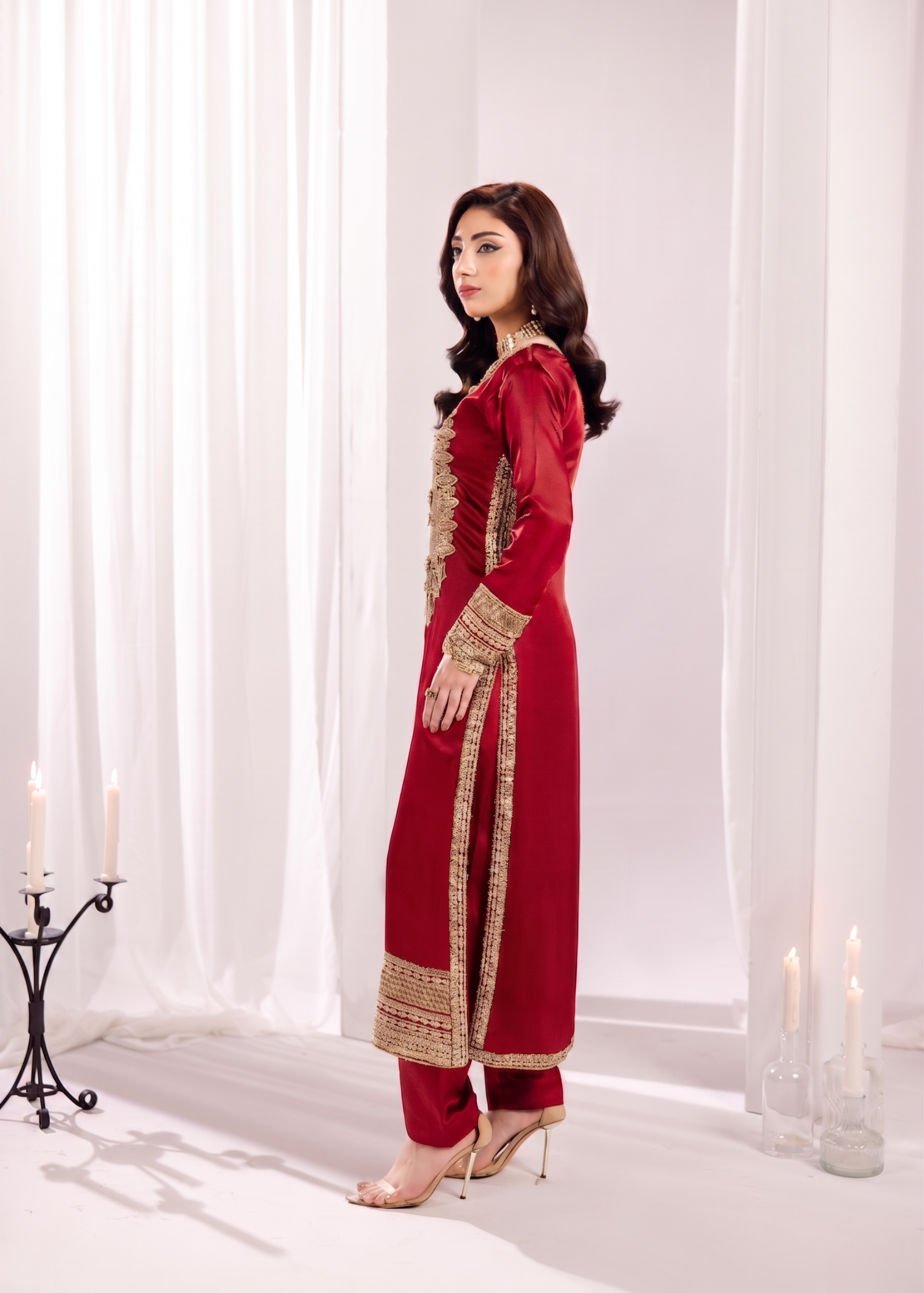 silk Kurta Set in Blood red