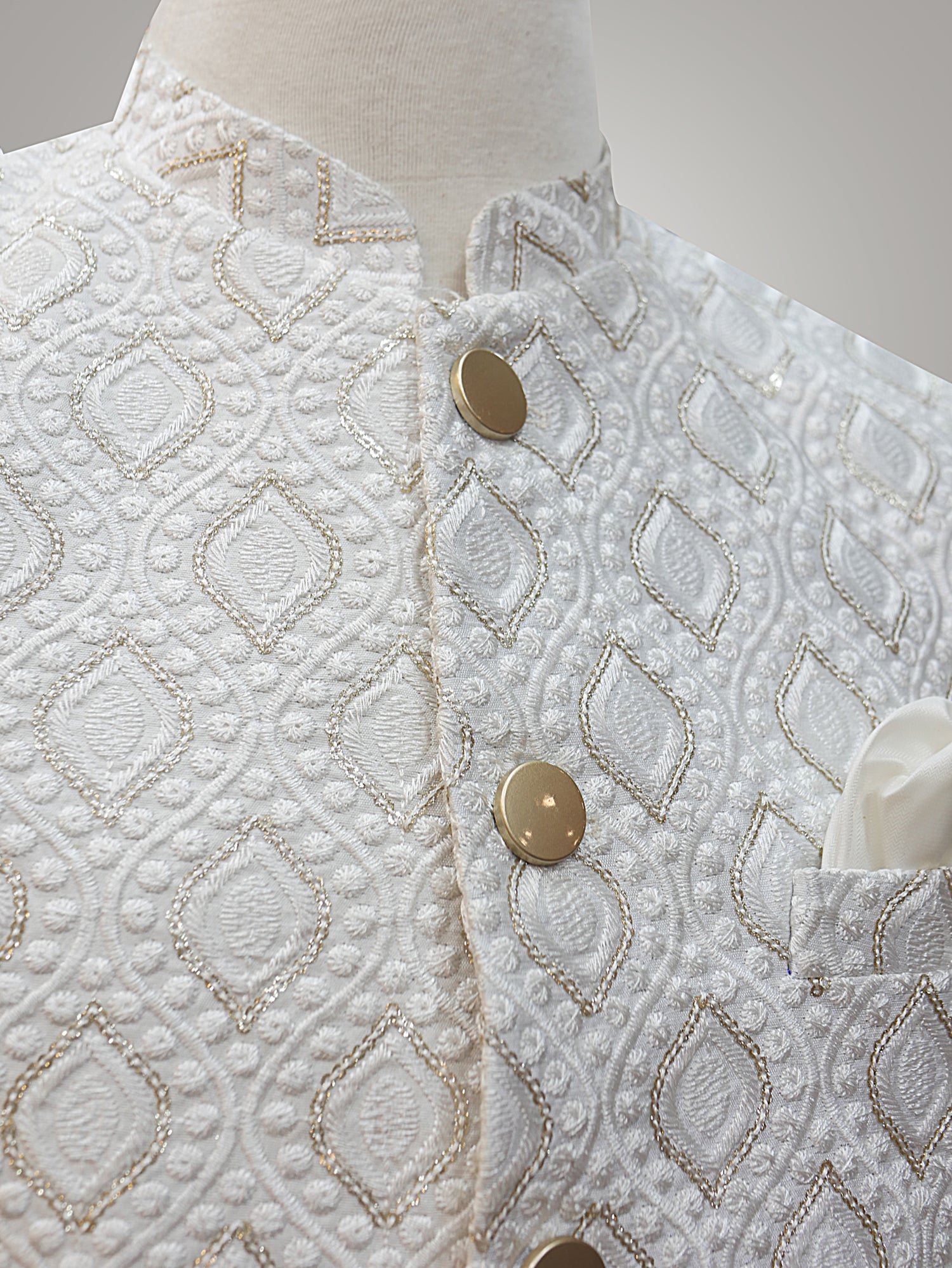 jamawar Prince Coat in Cream