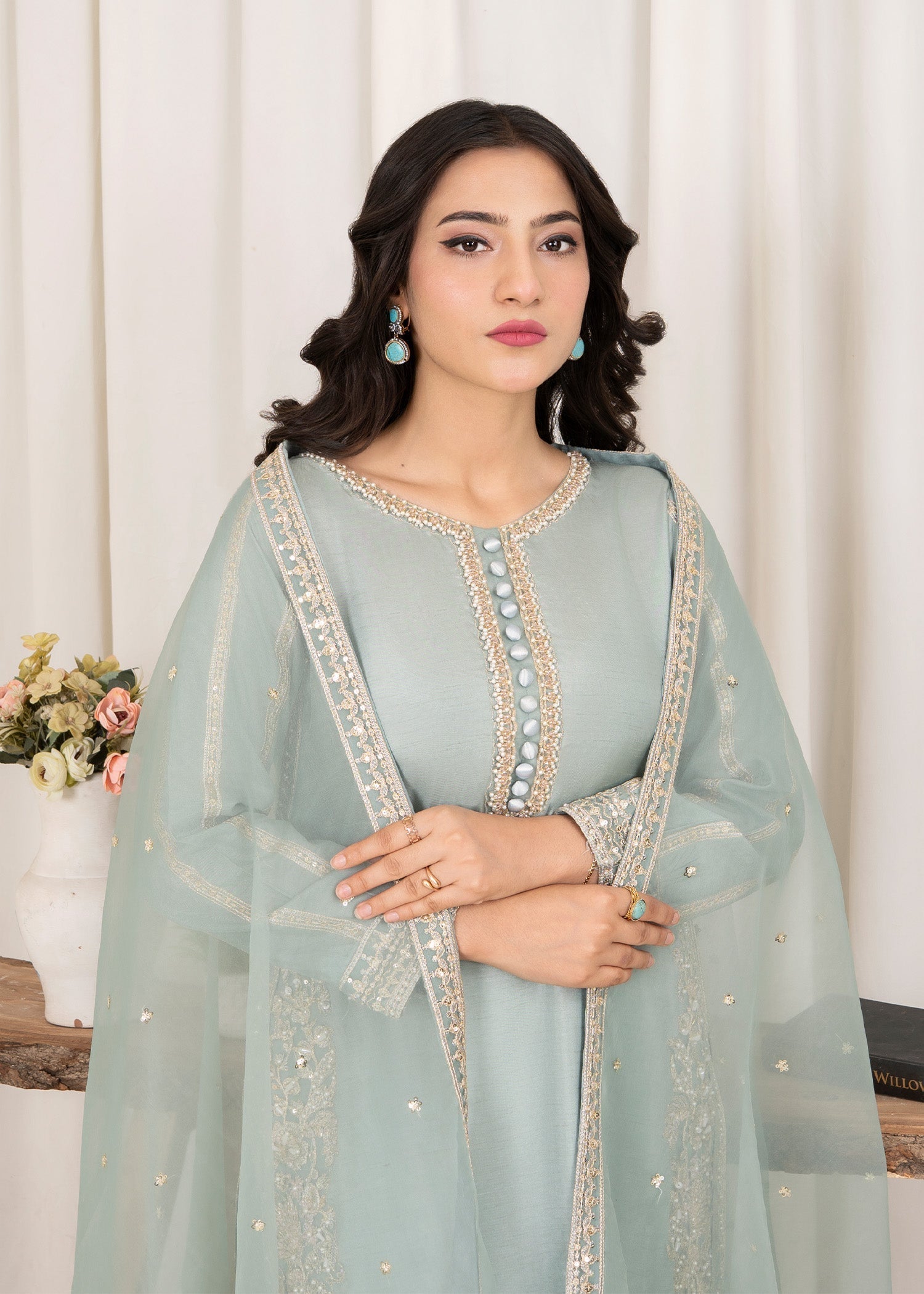 raw silk Kurta Set in Pastel green