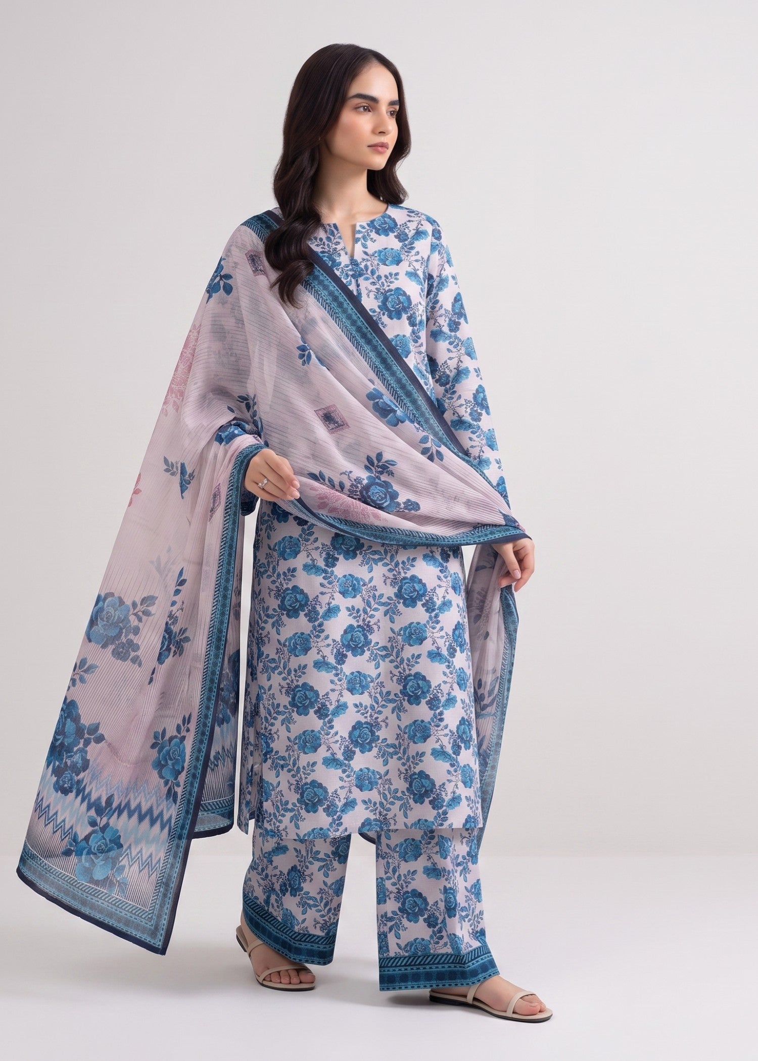 lawn Unstitched in Royal blue, periwinkle