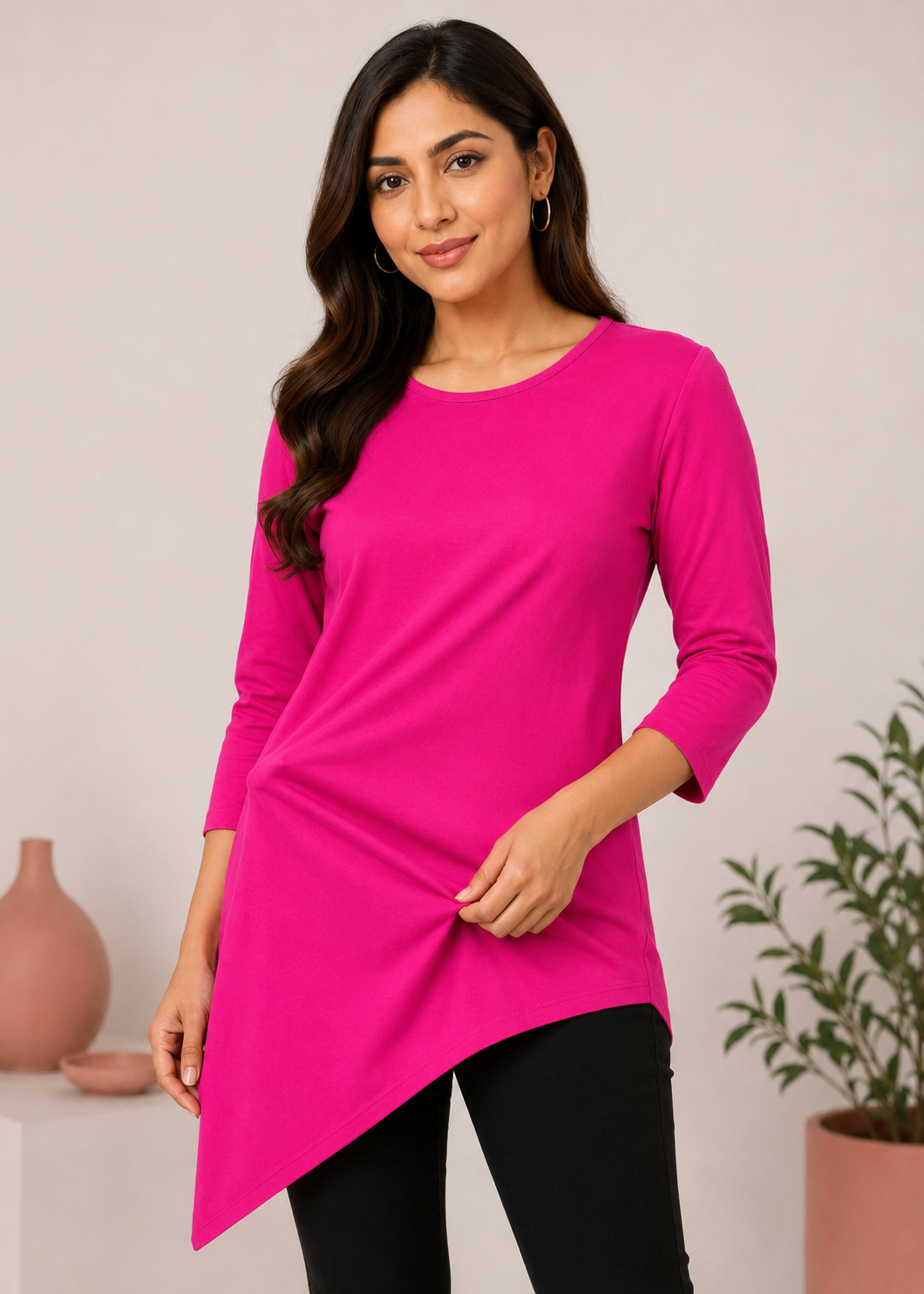 cotton jersey Top in Hot pink