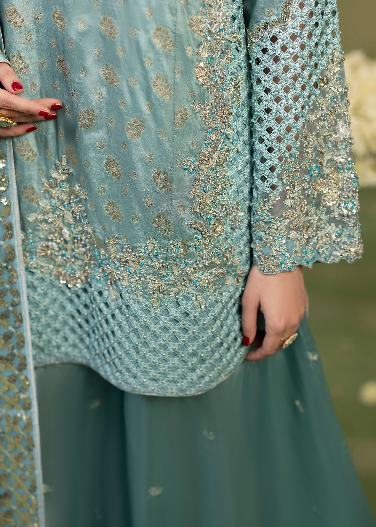 jamawar Sharara in Powder blue