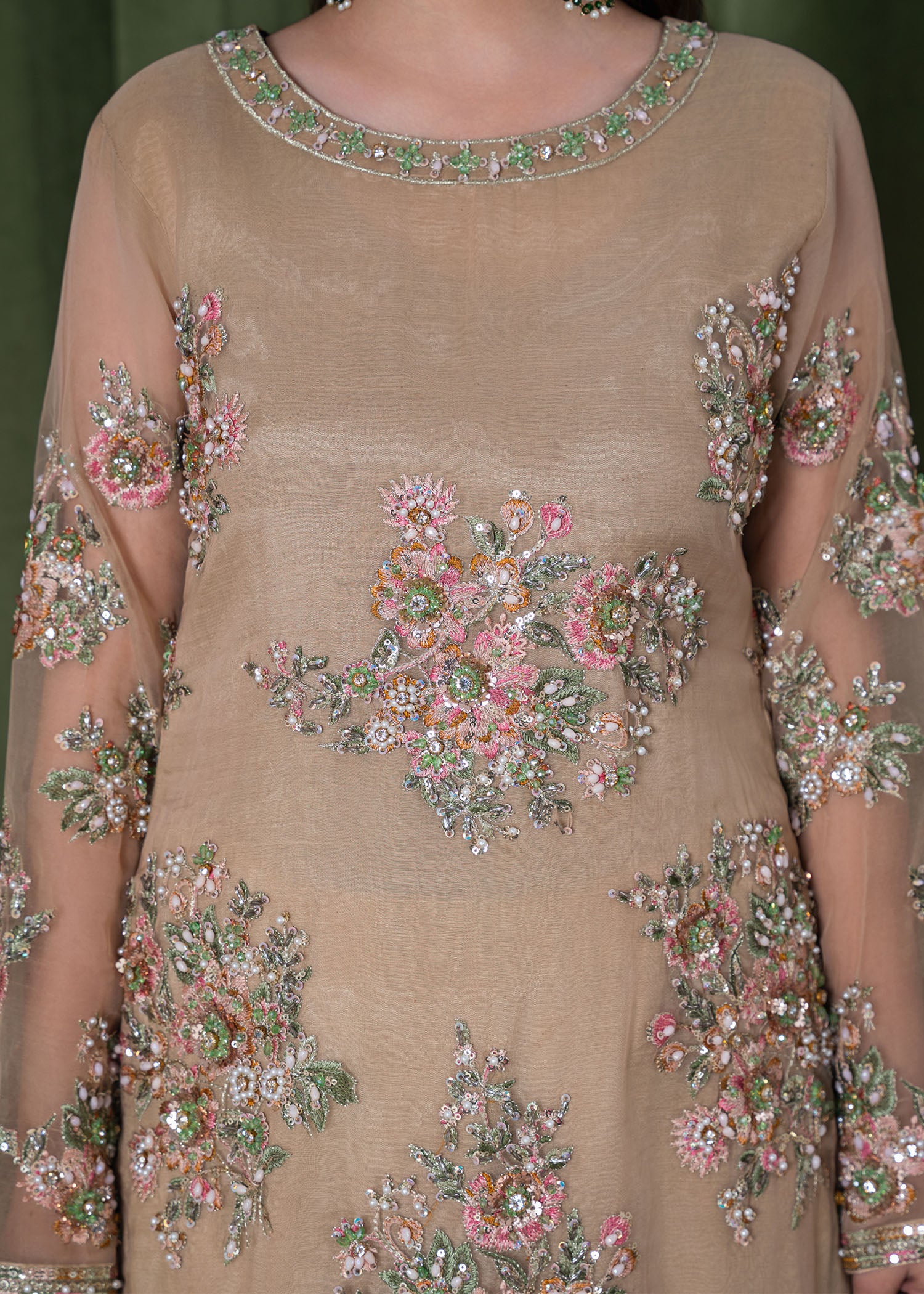organza Kurta Set in Tan brown