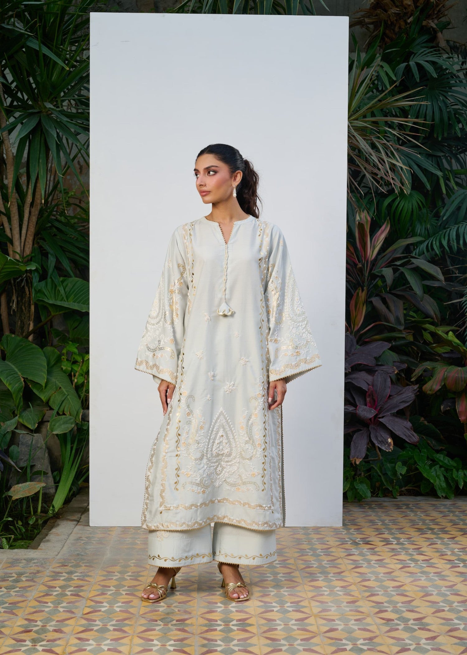 cotton silk Kurta Set in Light grey
