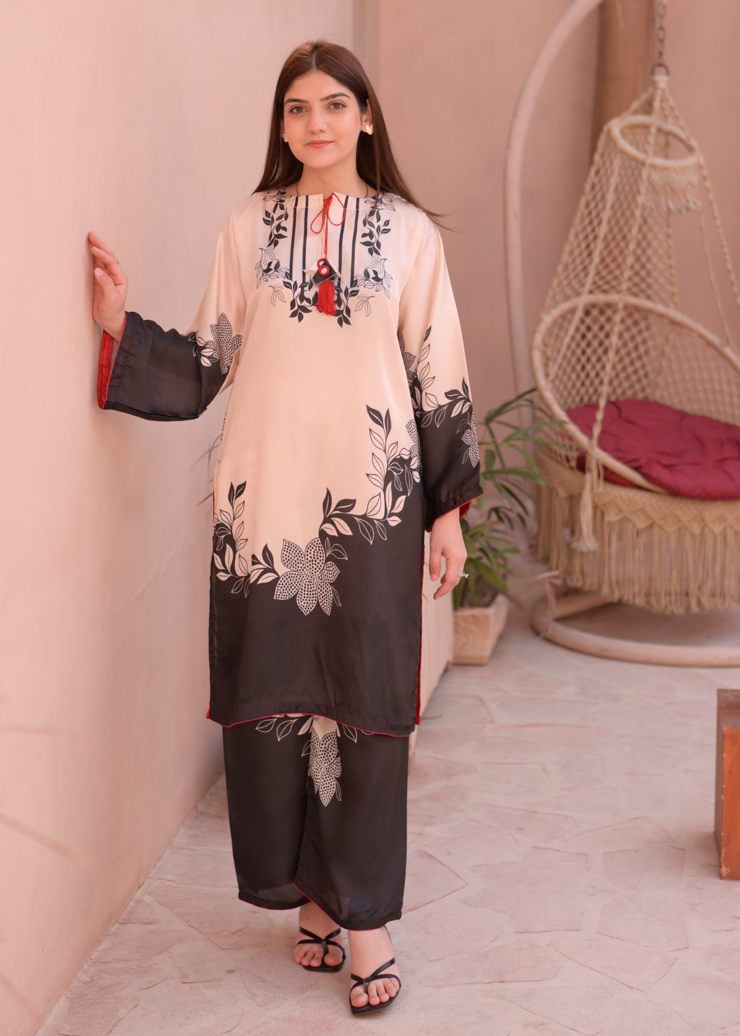 silk charmeuse Co Ord Sets in Beige, black