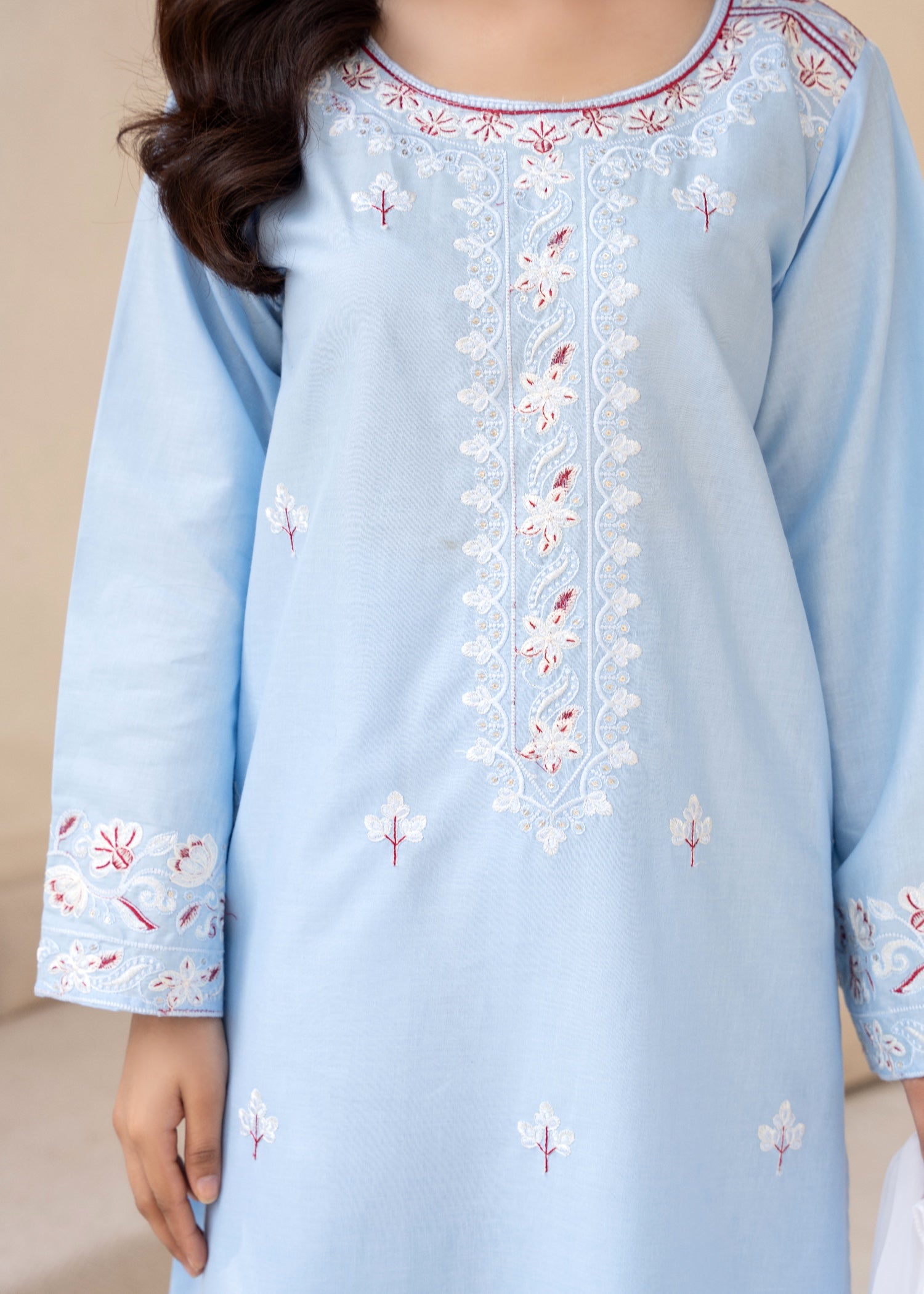 cambric Kurta Set in Sky blue