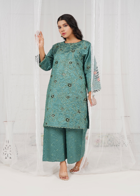 yarn dyed khaddi Kurta Set in Pistachio green
