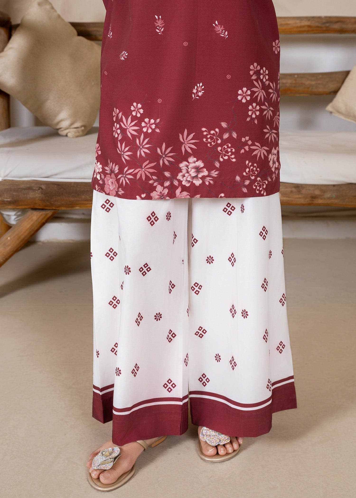 poly lawn Kurta Set in Blood red