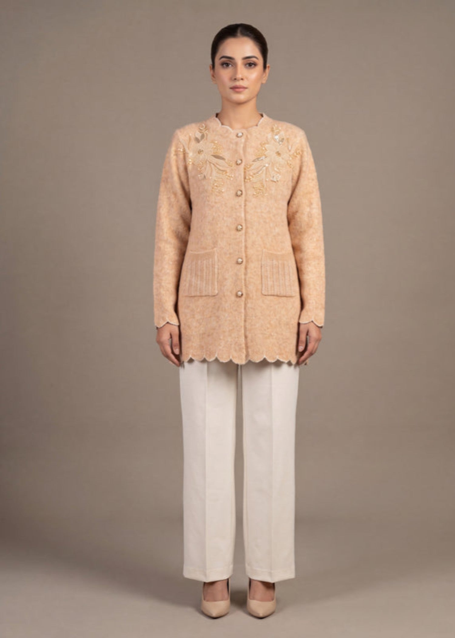 wool Cardigan in Peach orange