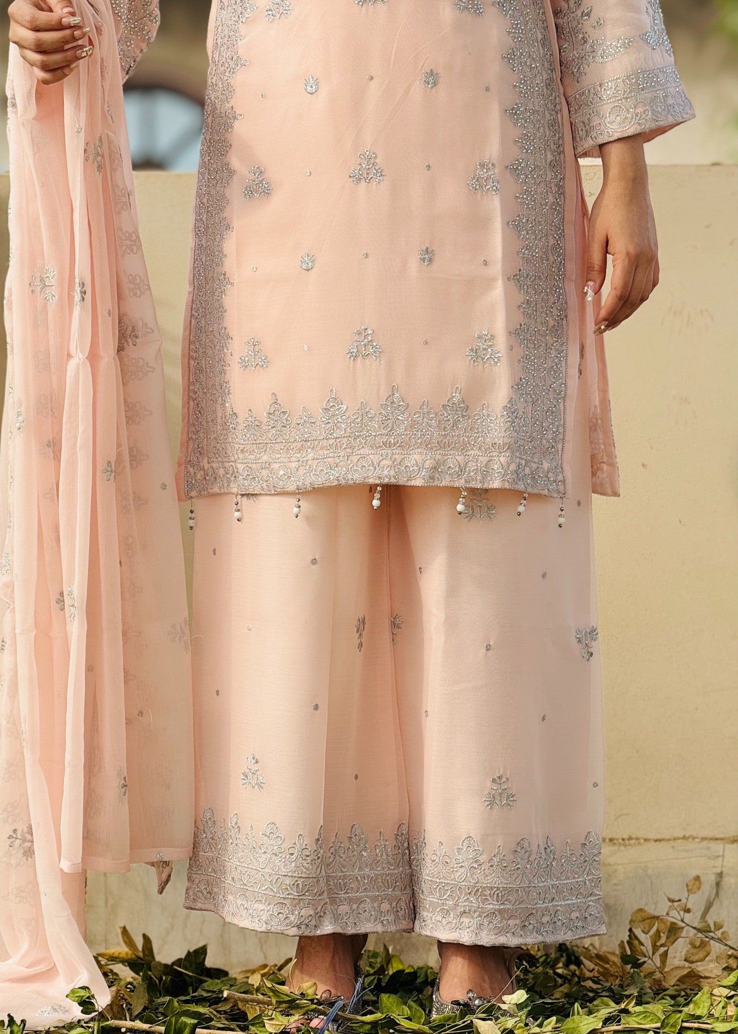 chiffon Sharara in Peach pink
